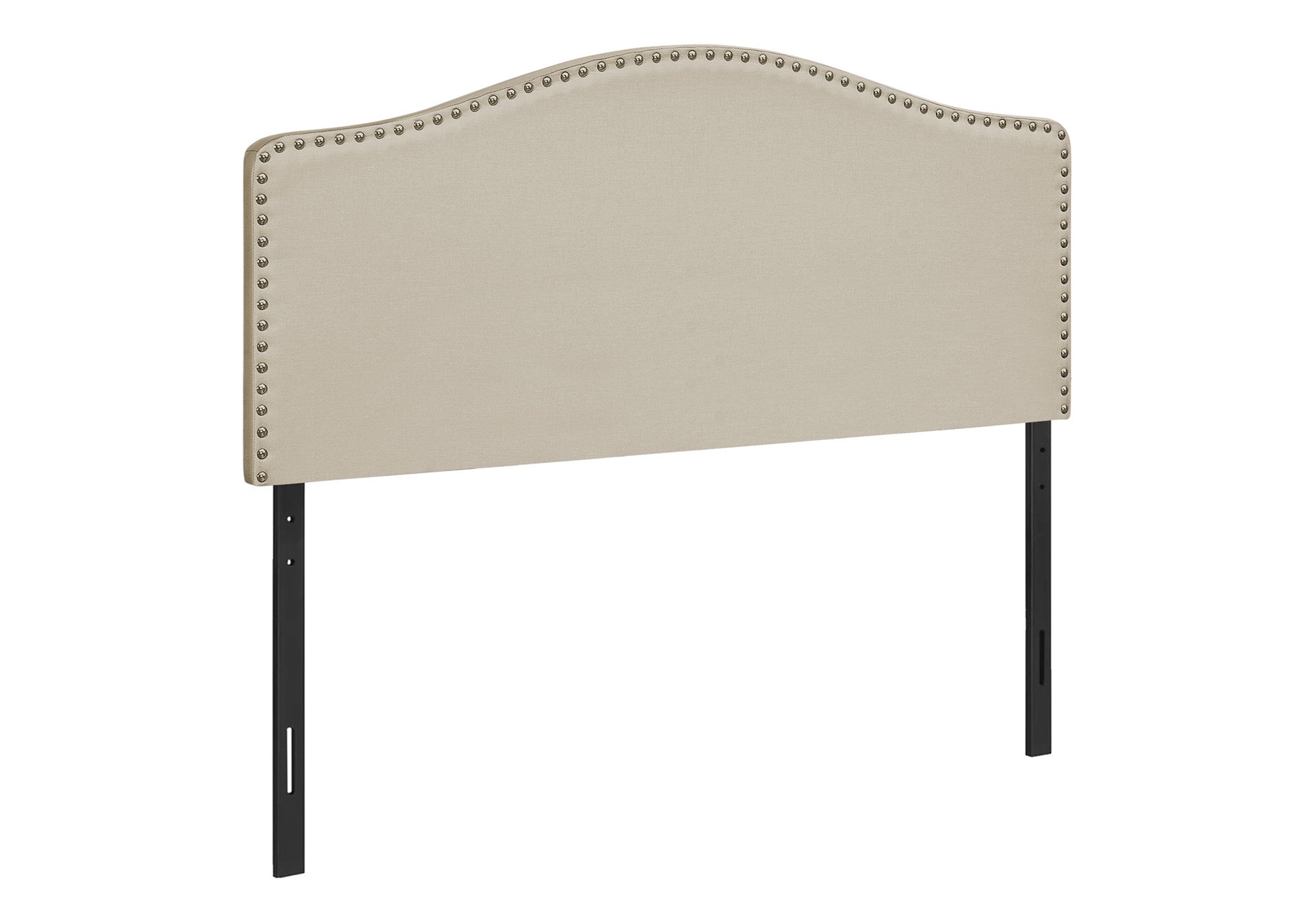 Beige Linen Blend Upholstered Arched Full Headboard With Nail Head Trim