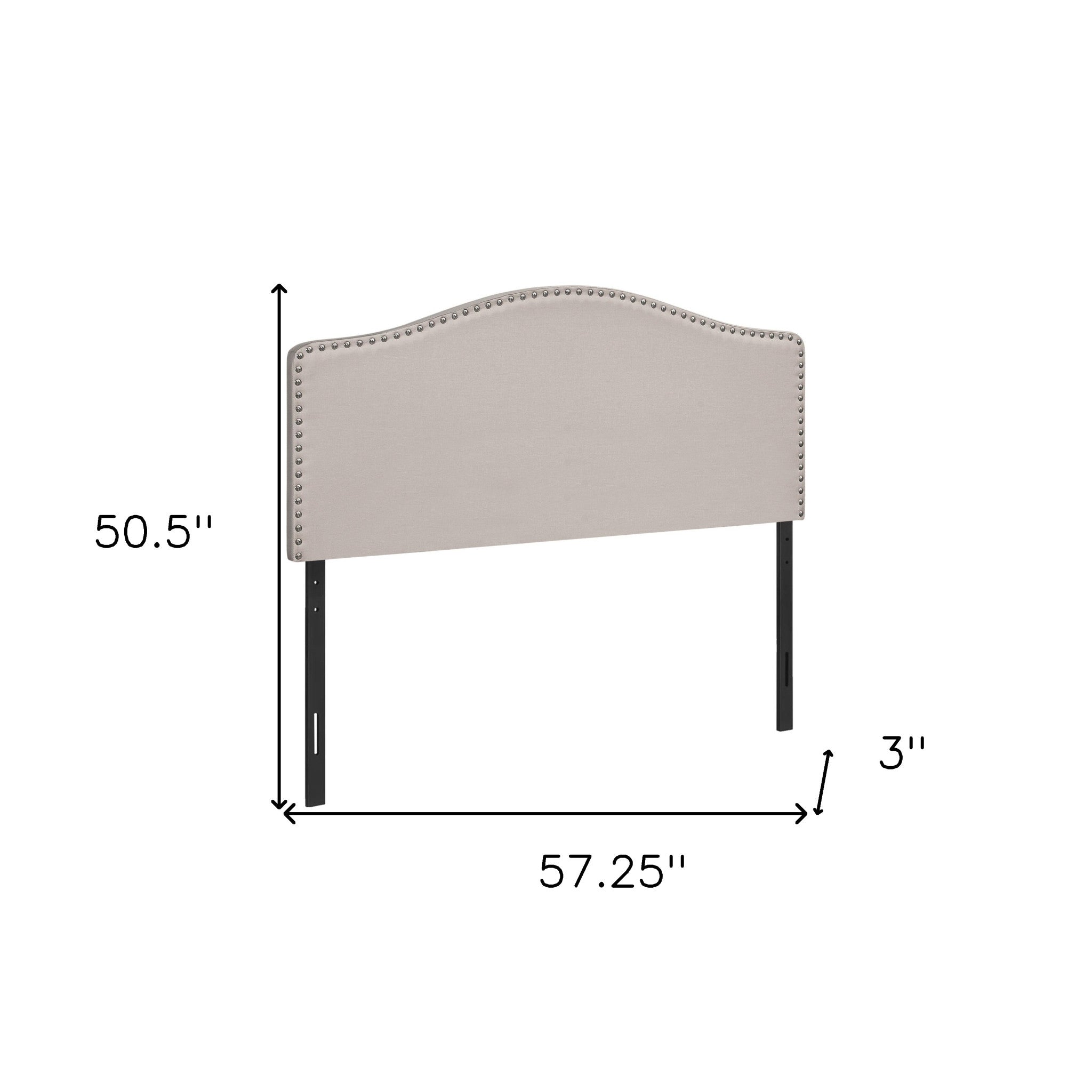 Beige Linen Blend Upholstered Arched Full Headboard With Nail Head Trim