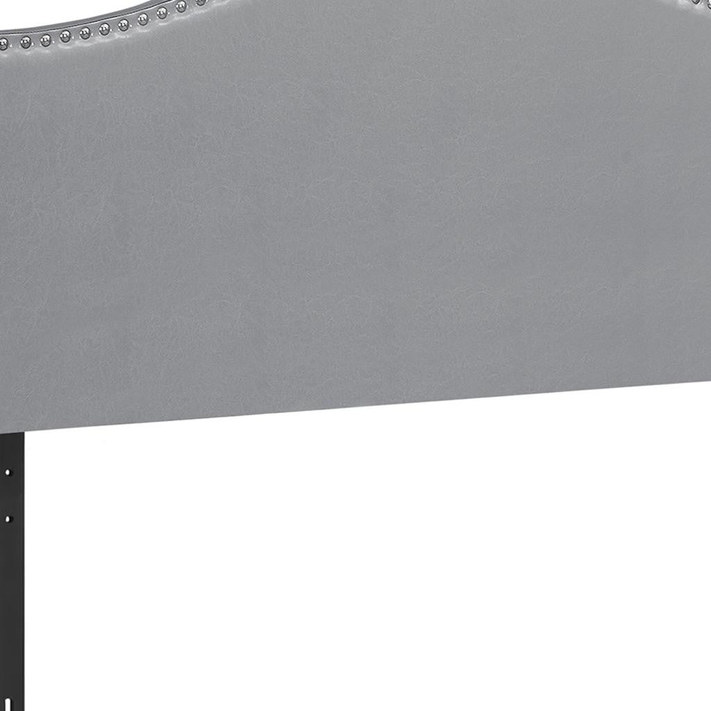 Gray Faux Leather Upholstered Arched Queen Headboard With Nail Head Trim