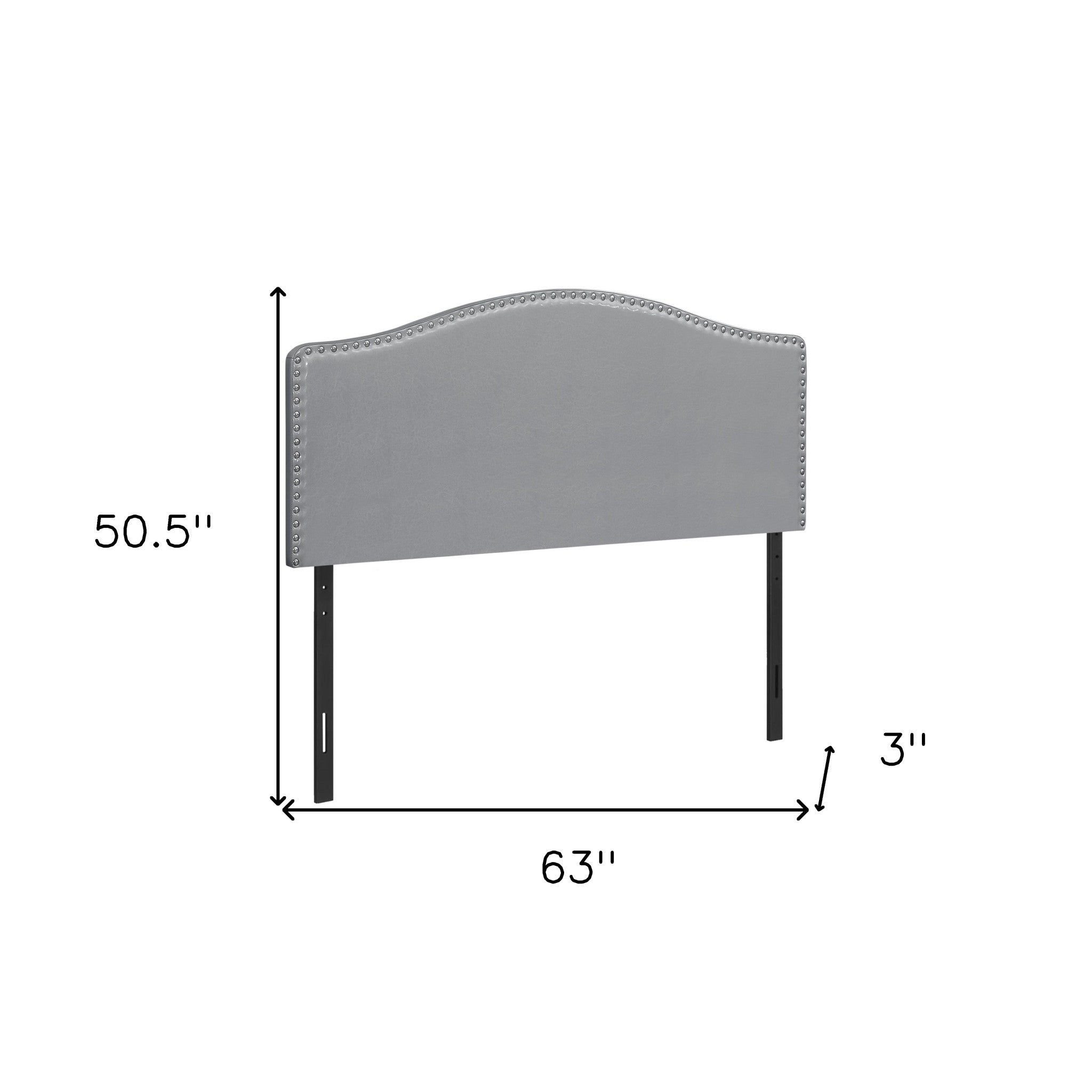 Gray Faux Leather Upholstered Arched Queen Headboard With Nail Head Trim