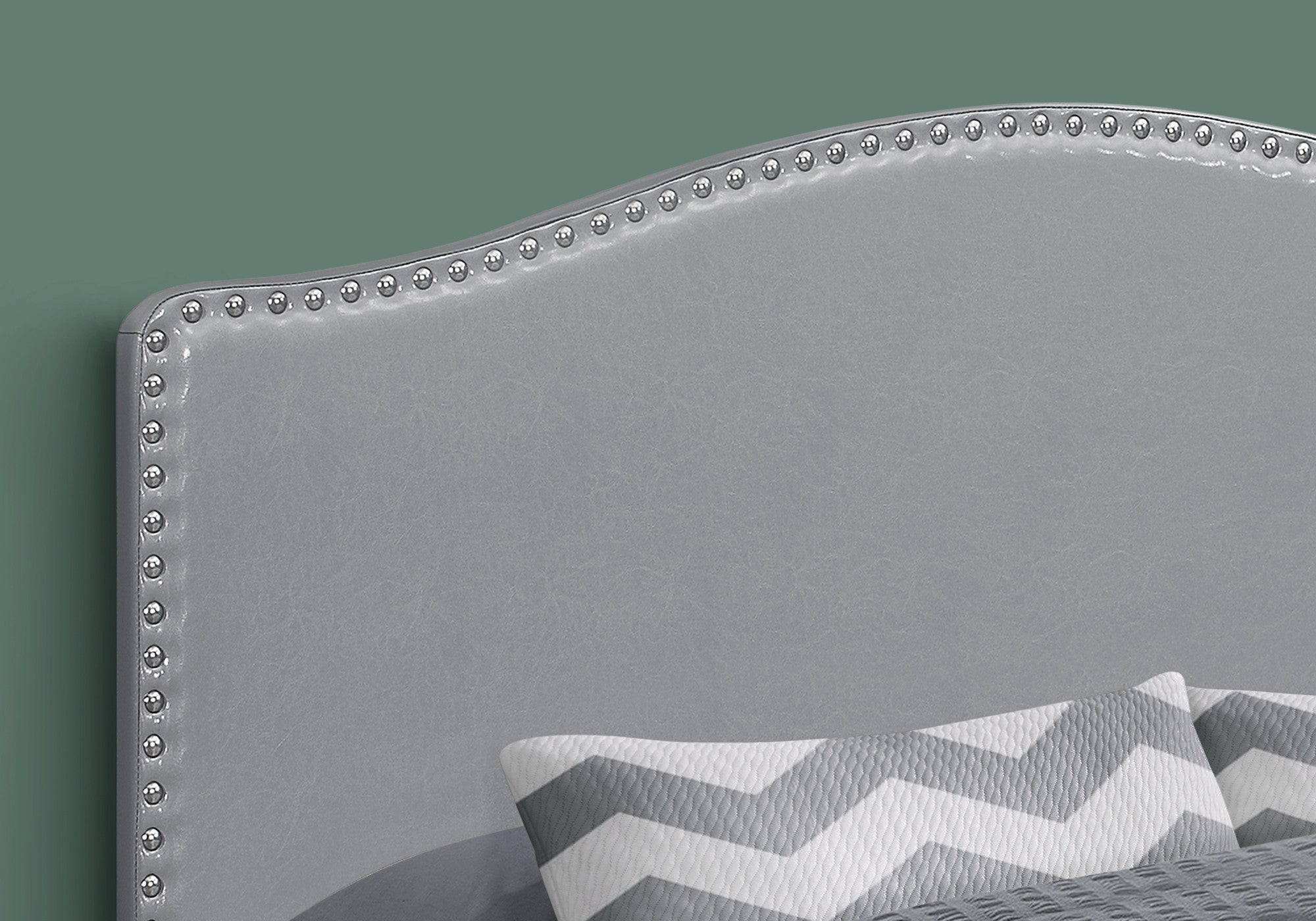 Gray Faux Leather Upholstered Arched Queen Headboard With Nail Head Trim