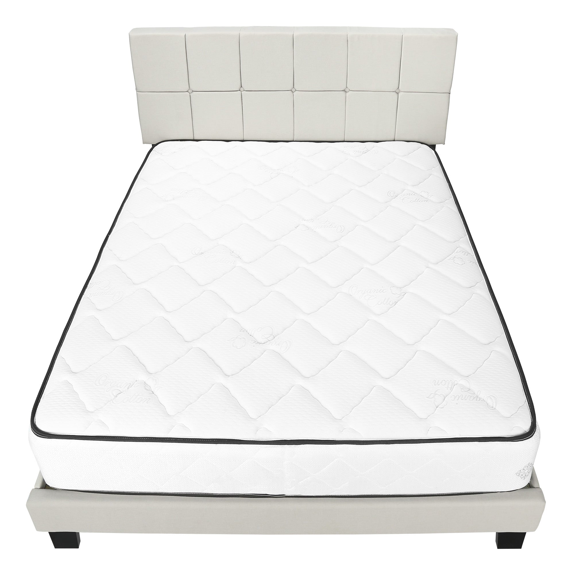 Beige Tufted Linen Queen Bed Frame