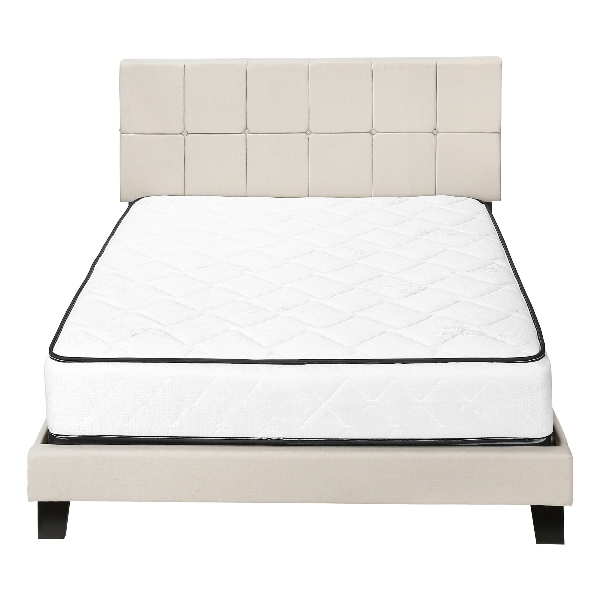 Beige Tufted Linen Queen Bed Frame
