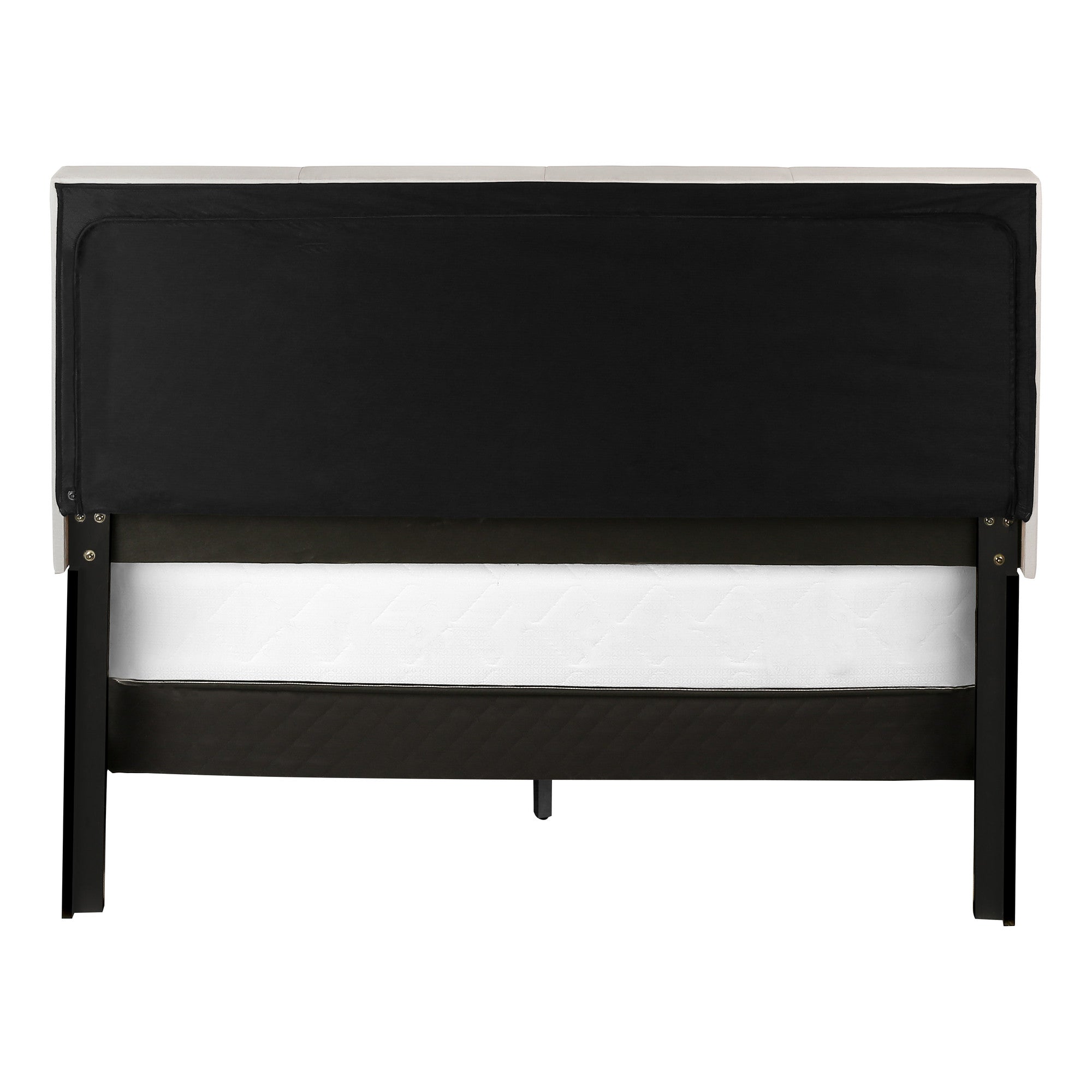 Beige and Black Tufted Linen Queen Bed Frame