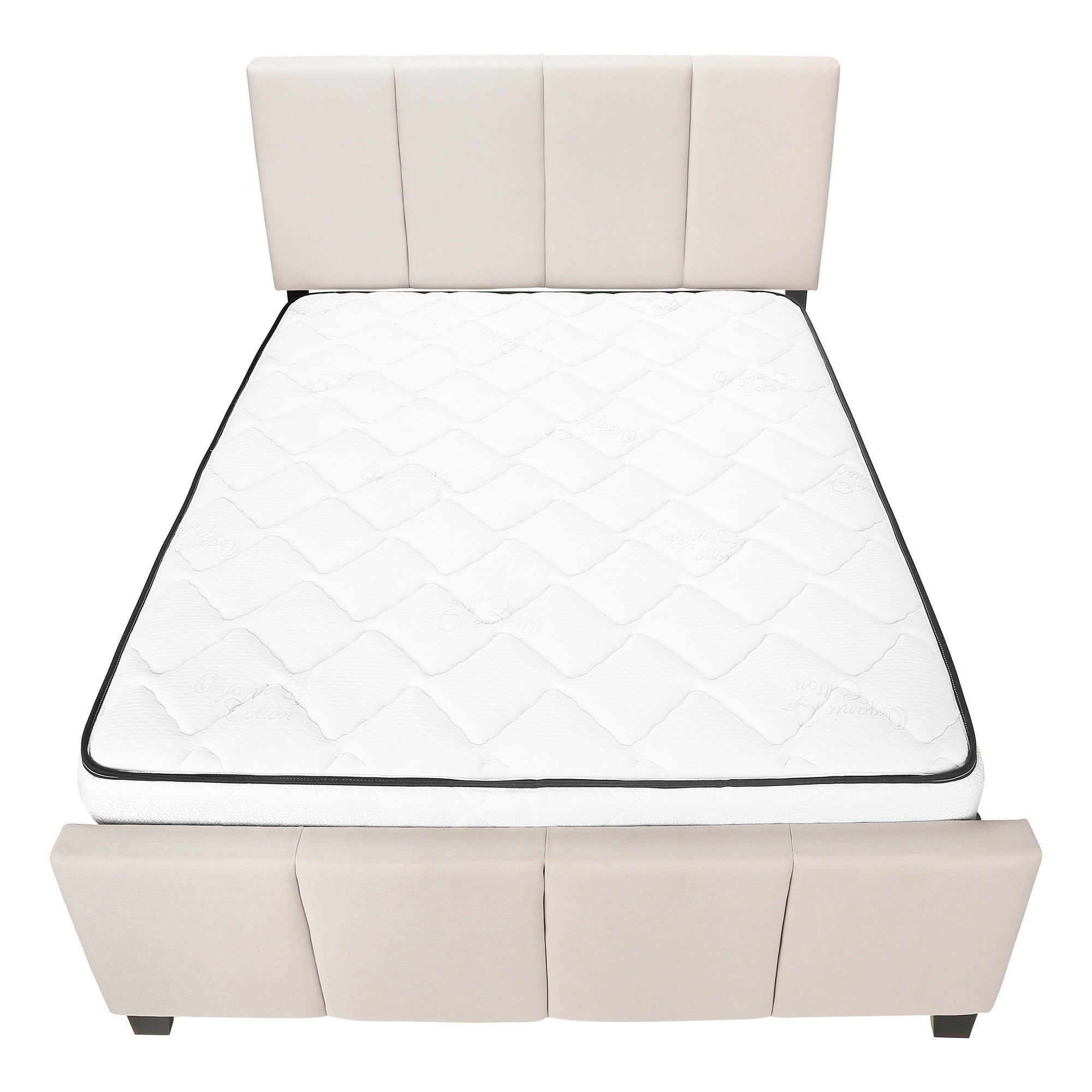Beige and Black Tufted Linen Queen Bed Frame