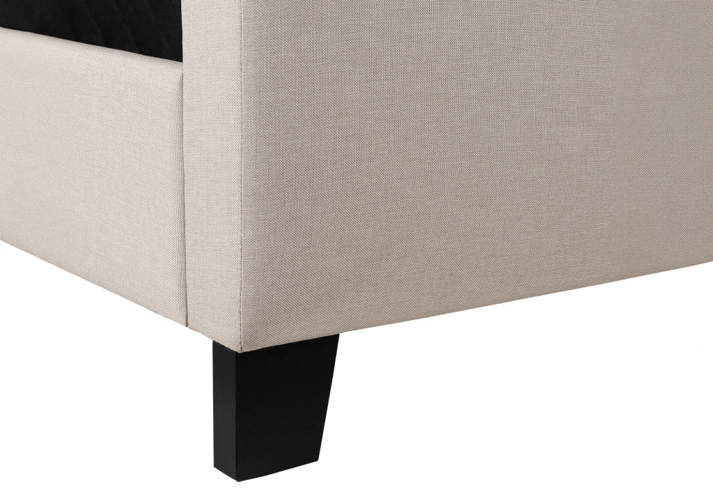 Beige and Black Tufted Linen Queen Bed Frame