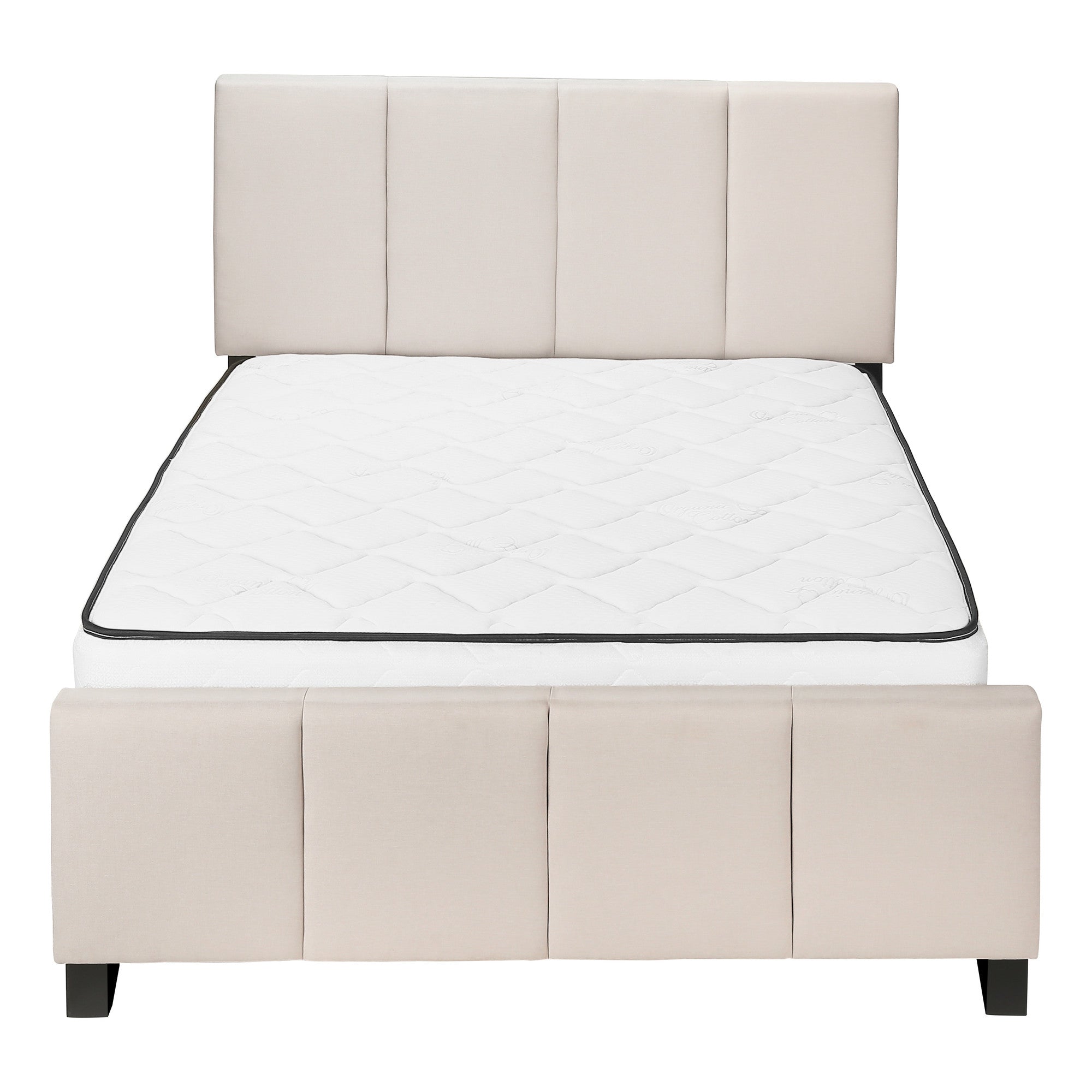 Beige and Black Tufted Linen Queen Bed Frame