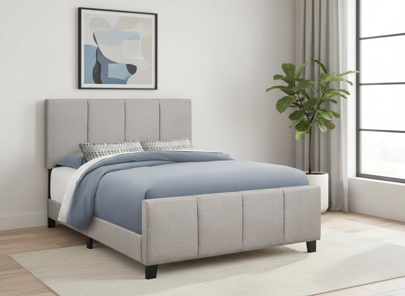 Gray and Black Tufted Linen Queen Bed Frame