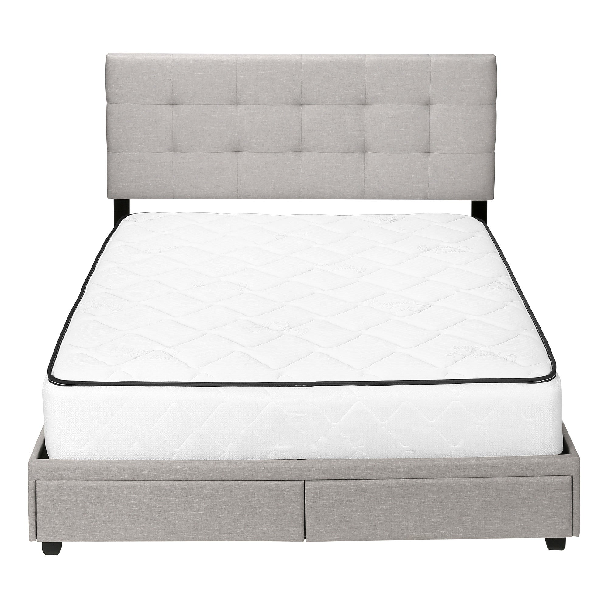 Gray Tufted Linen Upholstered Queen Bed Frame With Drawers