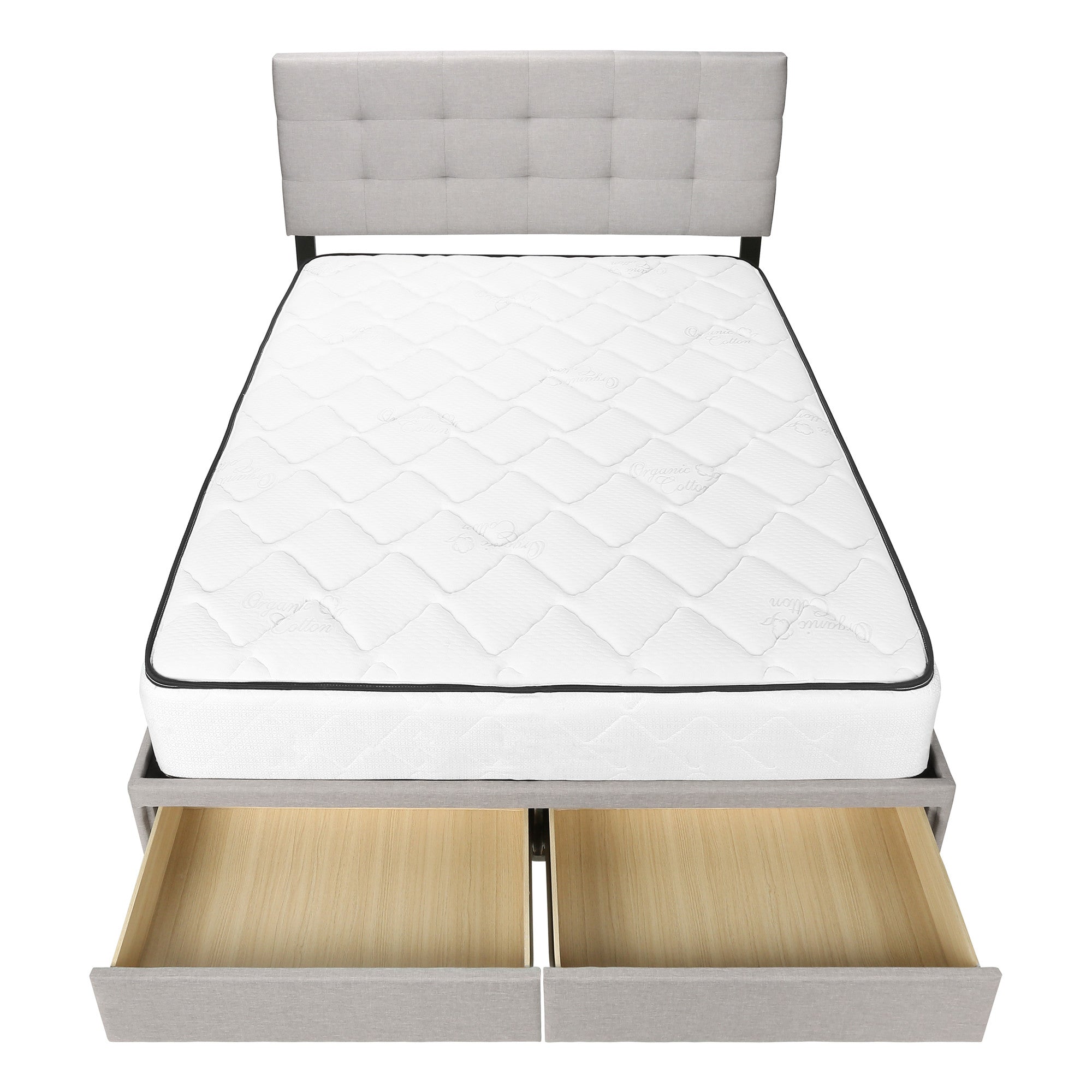Gray Tufted Linen Upholstered Queen Bed Frame With Drawers