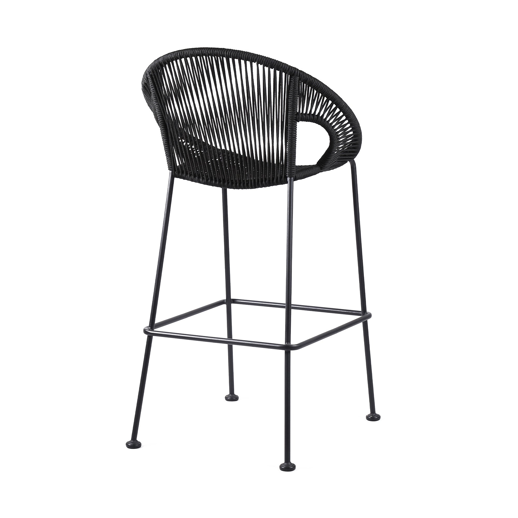 40" Black Metal Low back Outdoor Counter Height Bar chair with Footrest