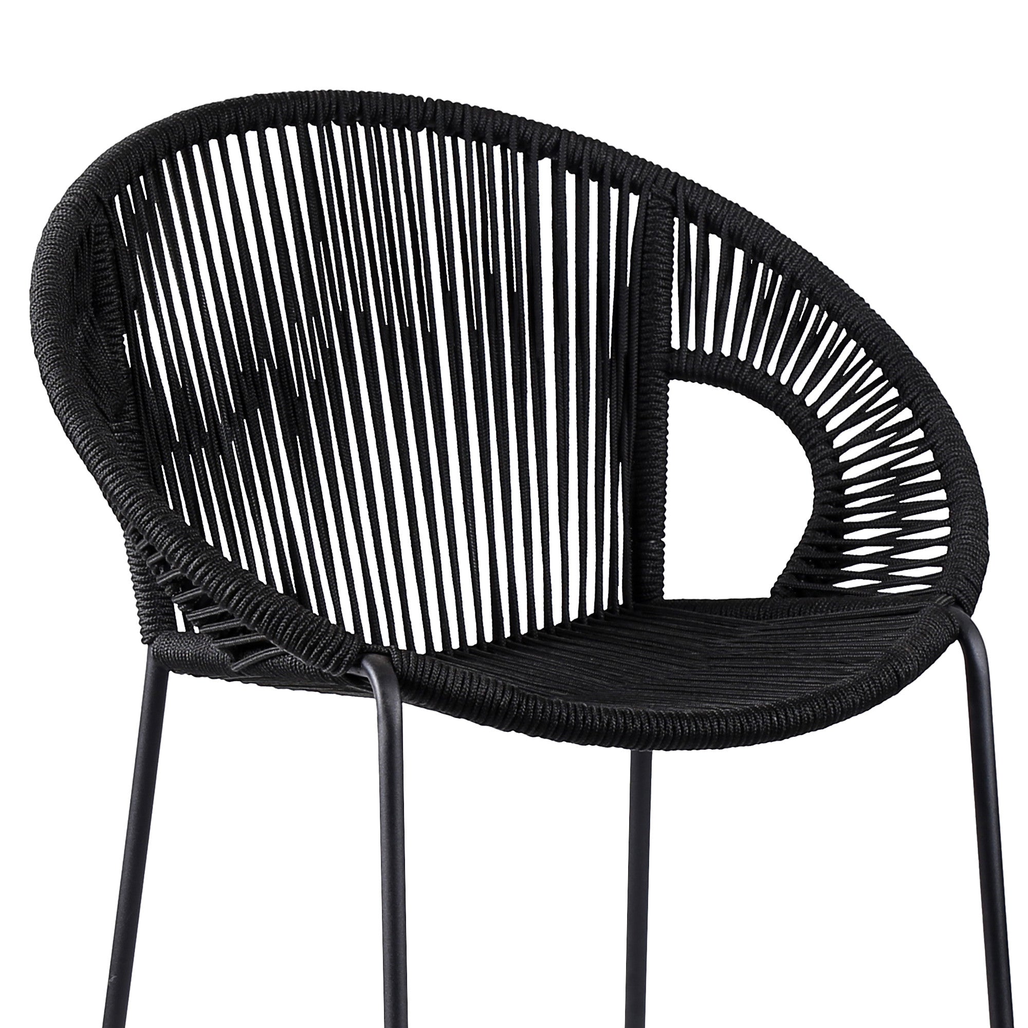 40" Black Metal Low back Outdoor Counter Height Bar chair with Footrest