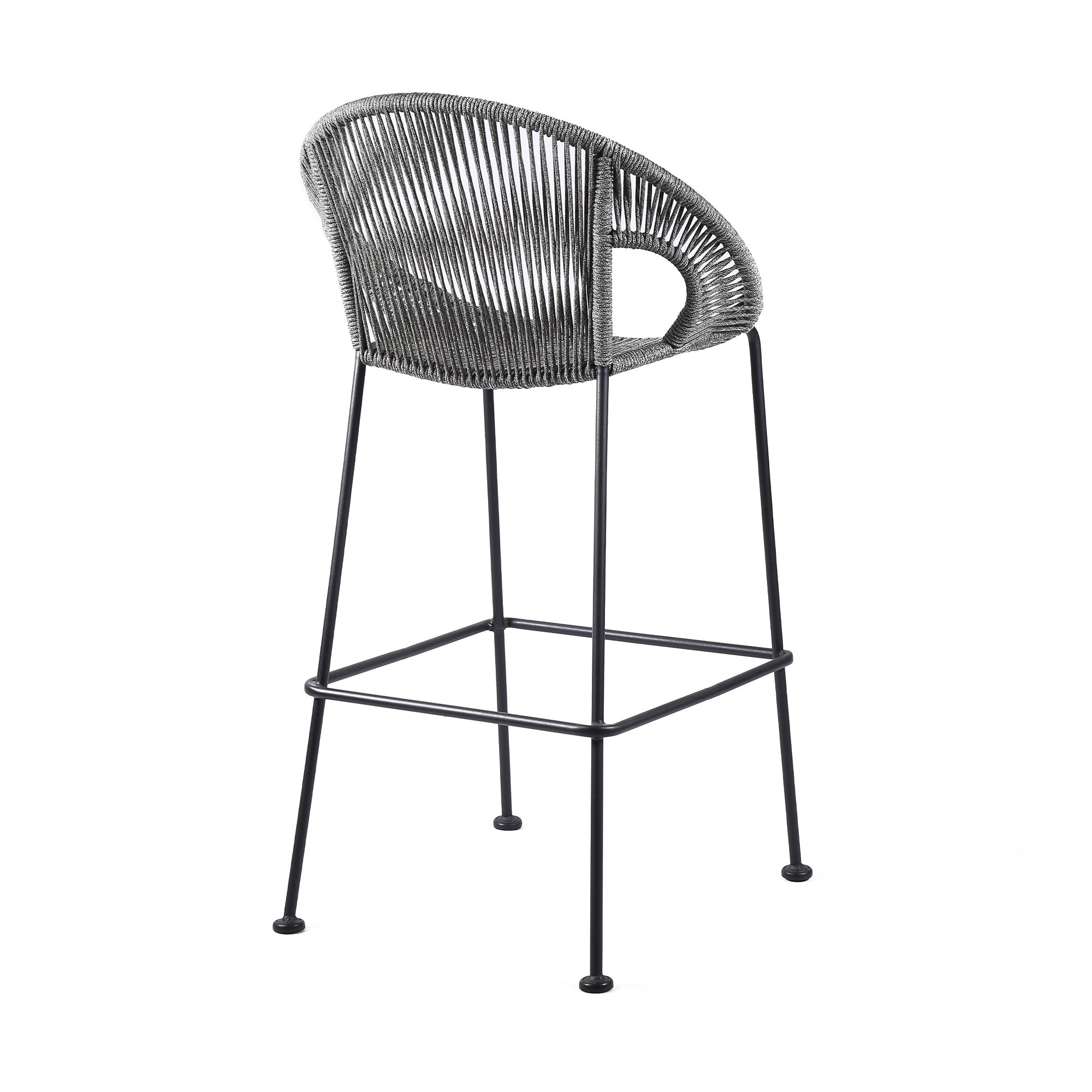 40" Light Gray Metal Low back Outdoor Counter Height Bar chair with Footrest
