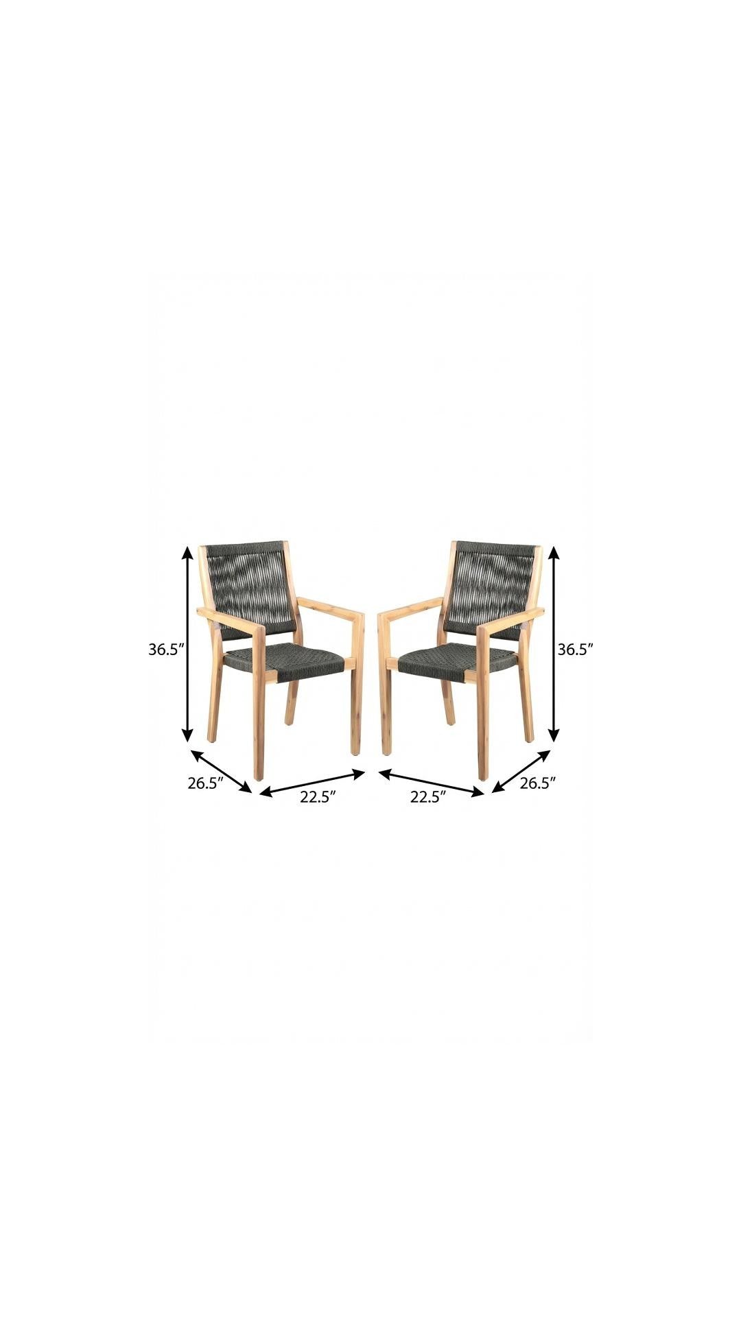Set of Two 23" Charcoal and Natural Wood Solid Wood Outdoor Arm Chair