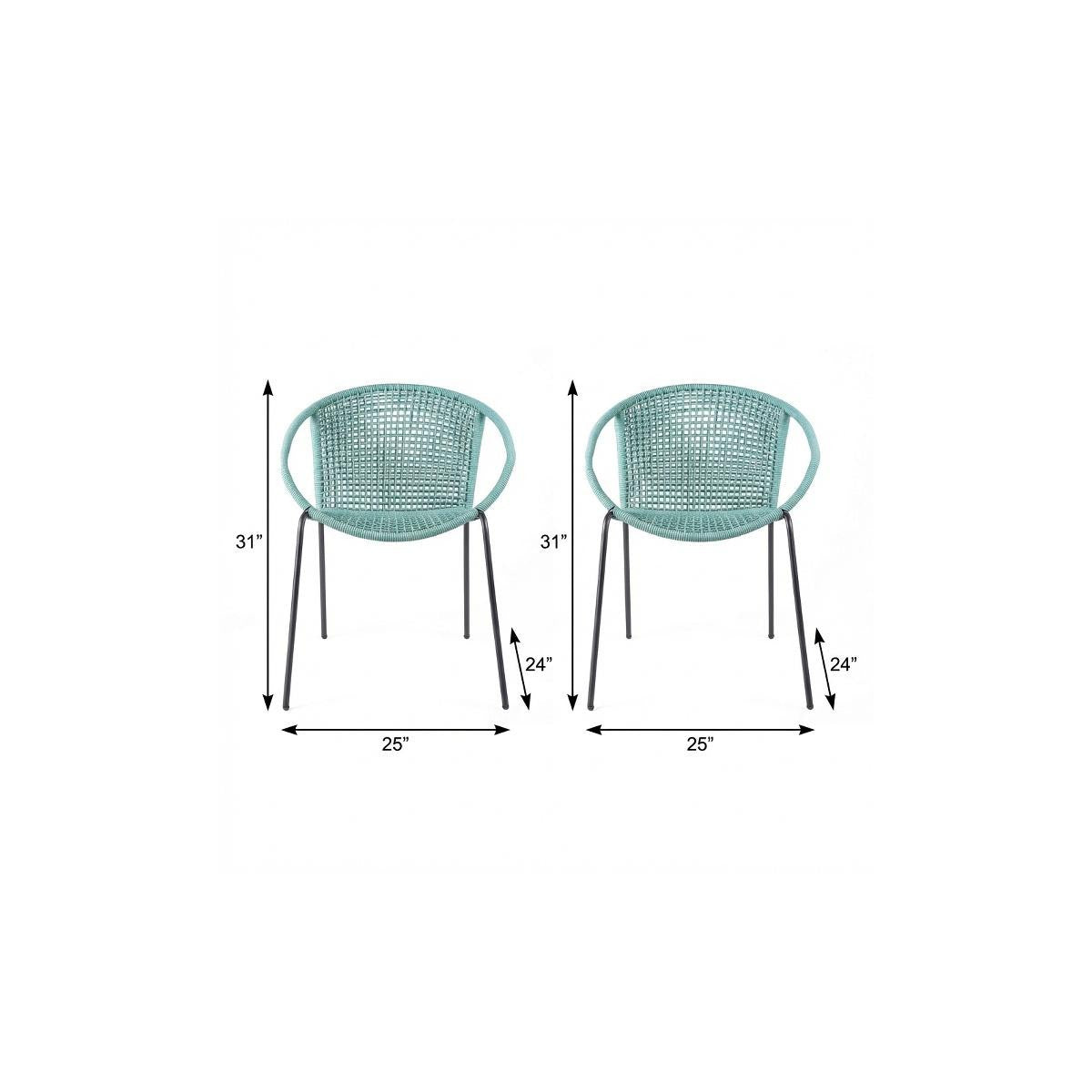 Set of Two 25" Green Metal Outdoor Dining Chair