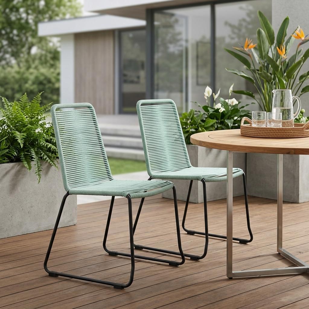 Set of Two 23" Green Metal Outdoor Dining Chair