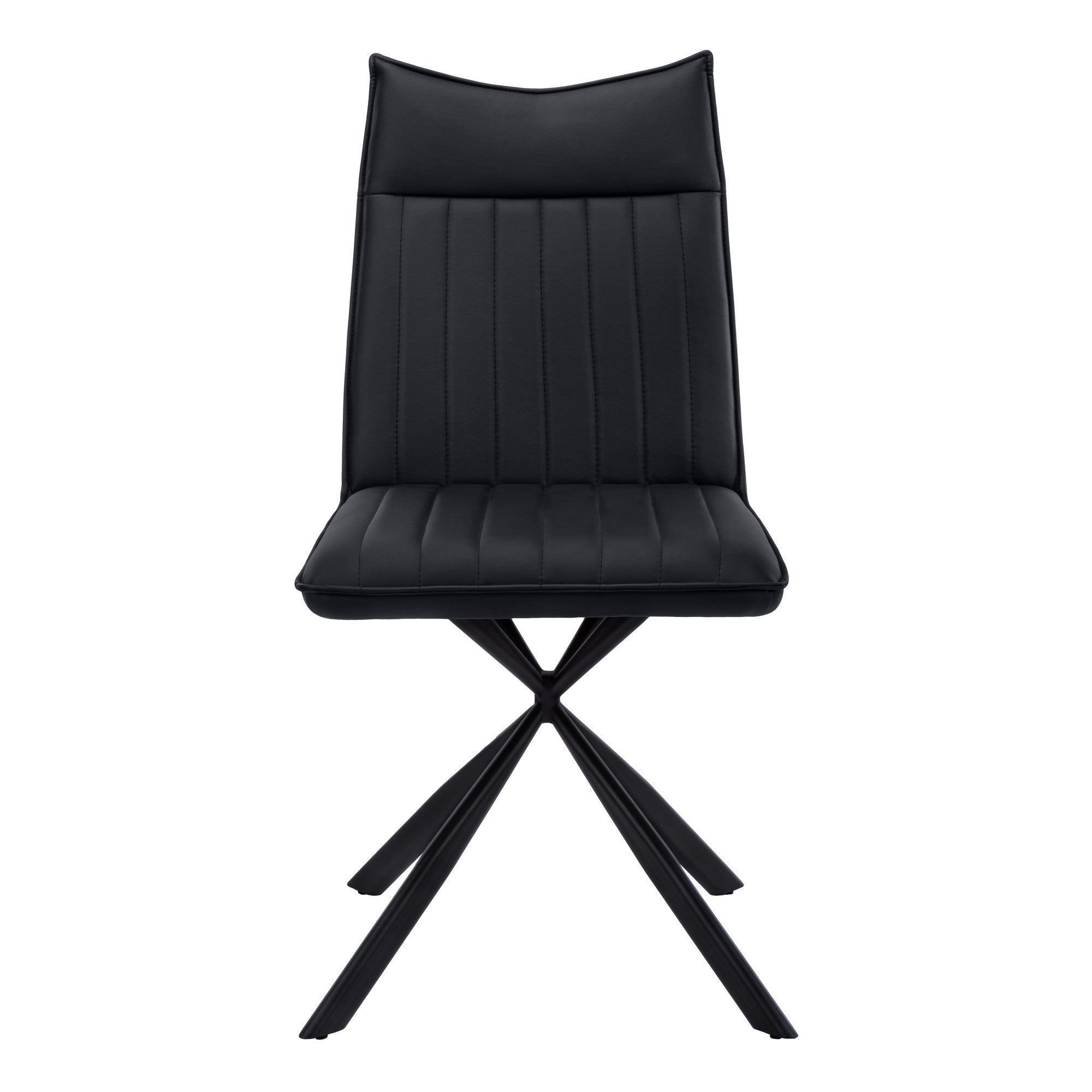 Set of Two Tufted Black Upholstered Faux Leather Dining Parsons Chairs