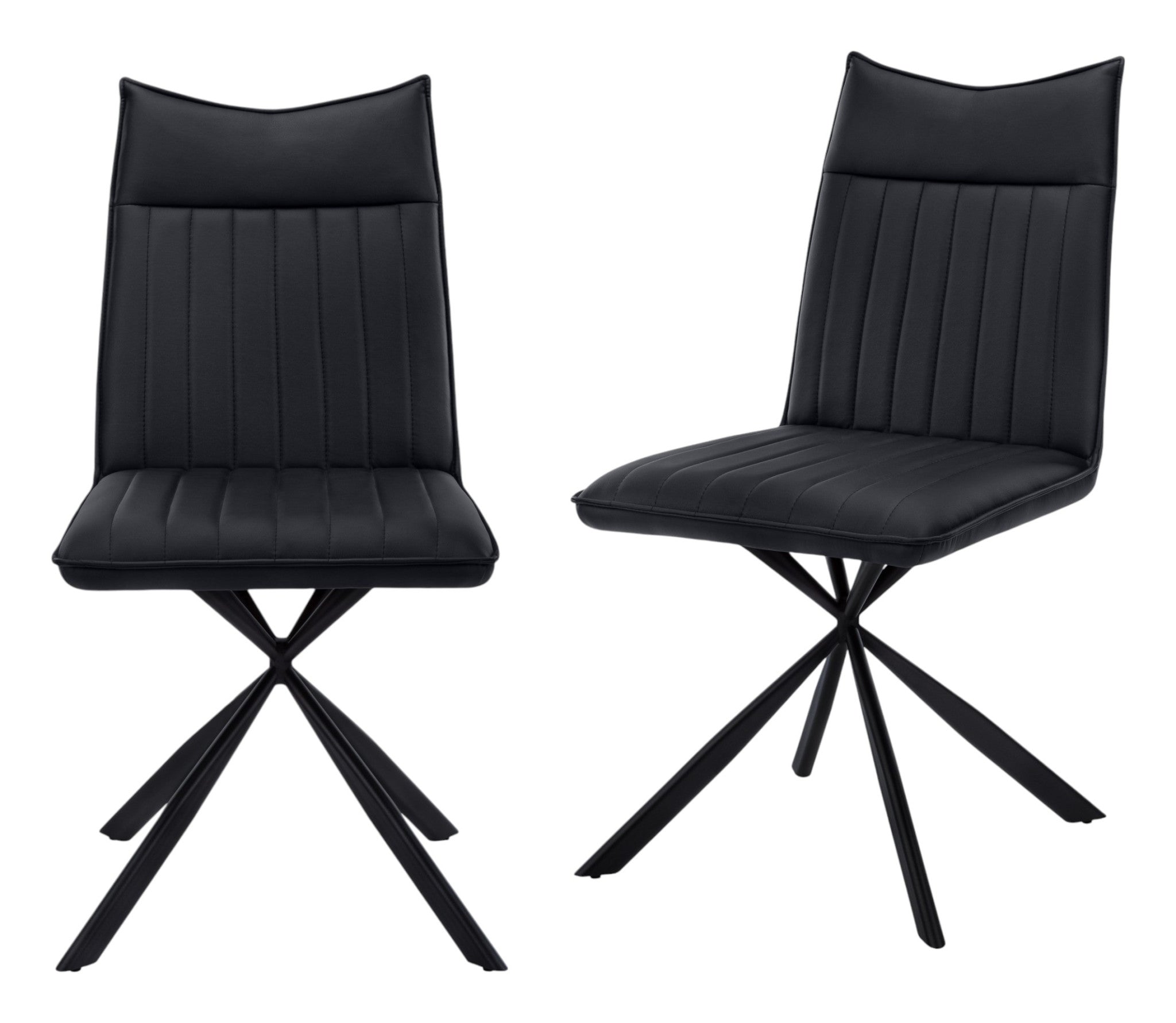 Set of Two Tufted Black Upholstered Faux Leather Dining Parsons Chairs