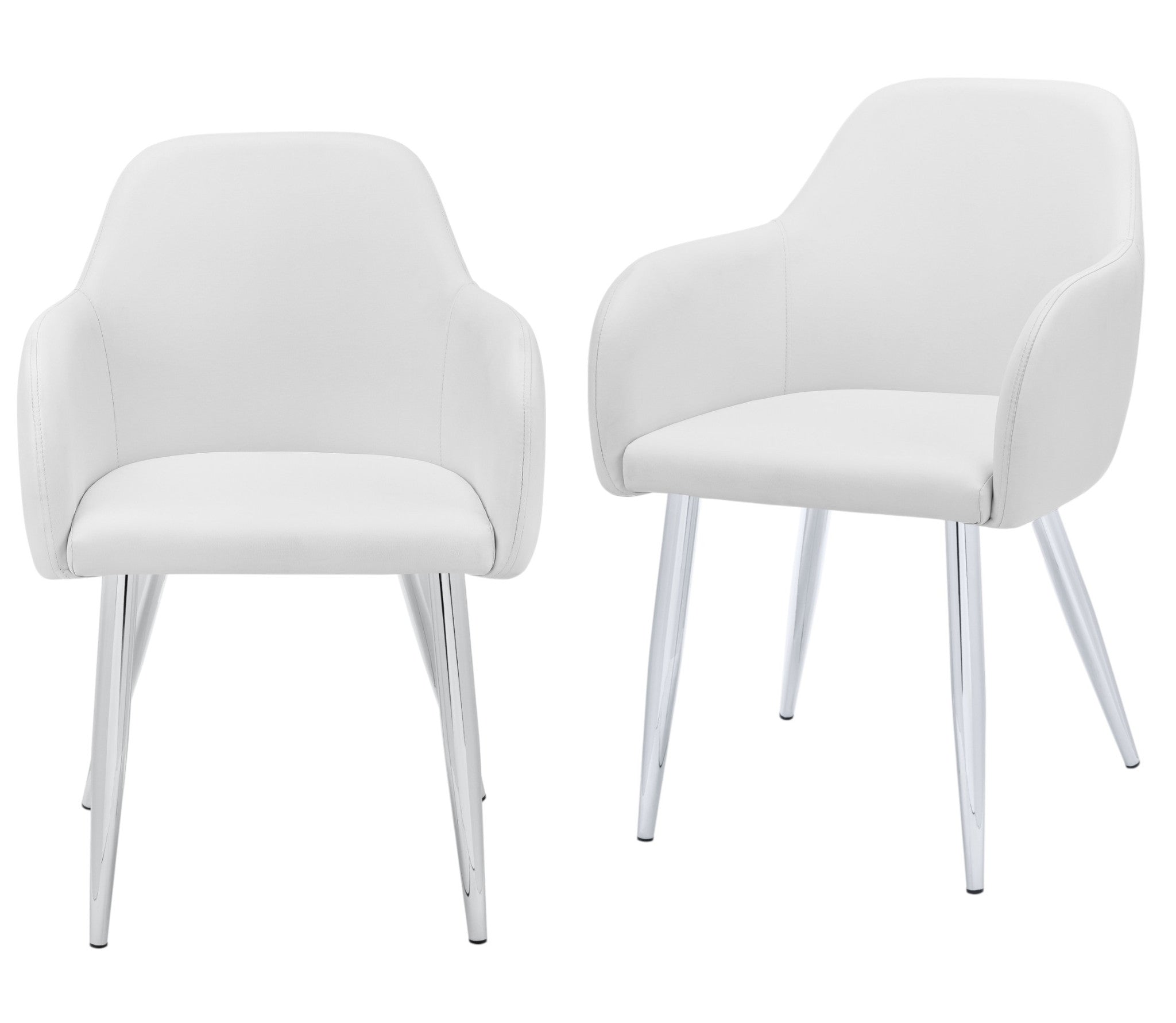 Set of Two White And Silver Upholstered Faux Leather Dining Arm Chairs