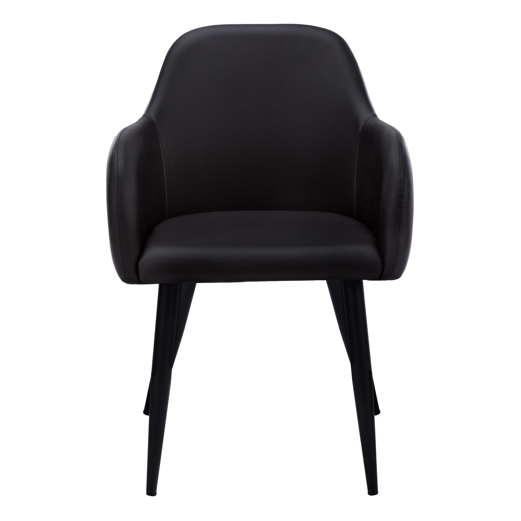 Set of Two Black Upholstered Faux Leather Dining Arm Chairs