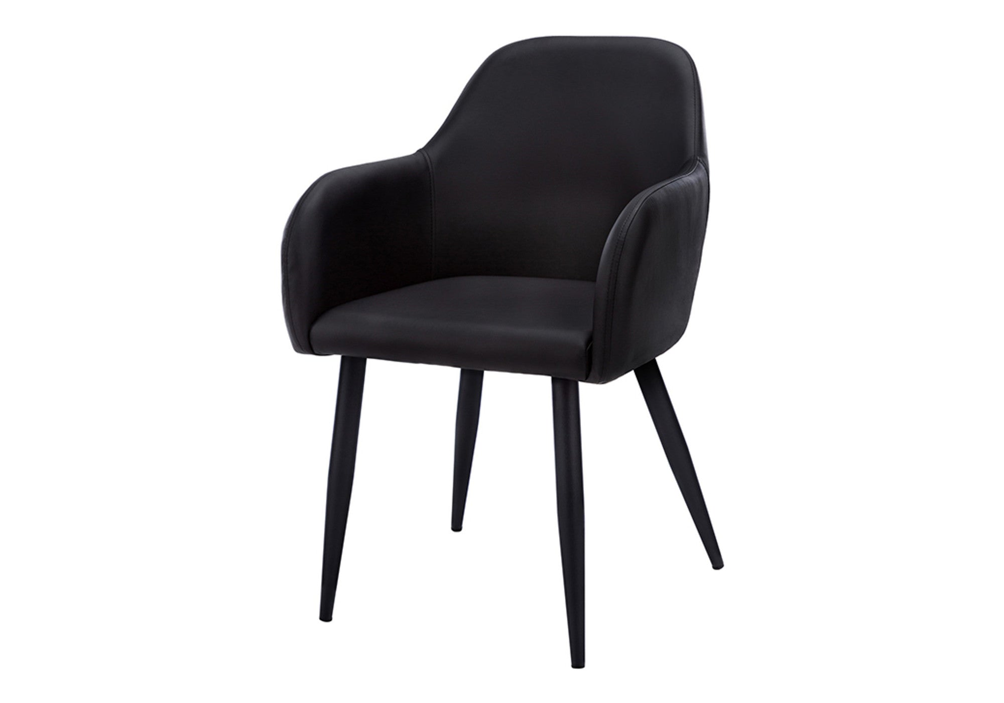 Set of Two Black Upholstered Faux Leather Dining Arm Chairs