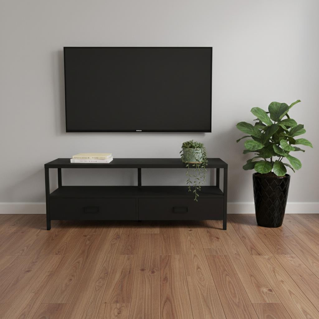 47" Black Cabinet Enclosed Storage TV Stand
