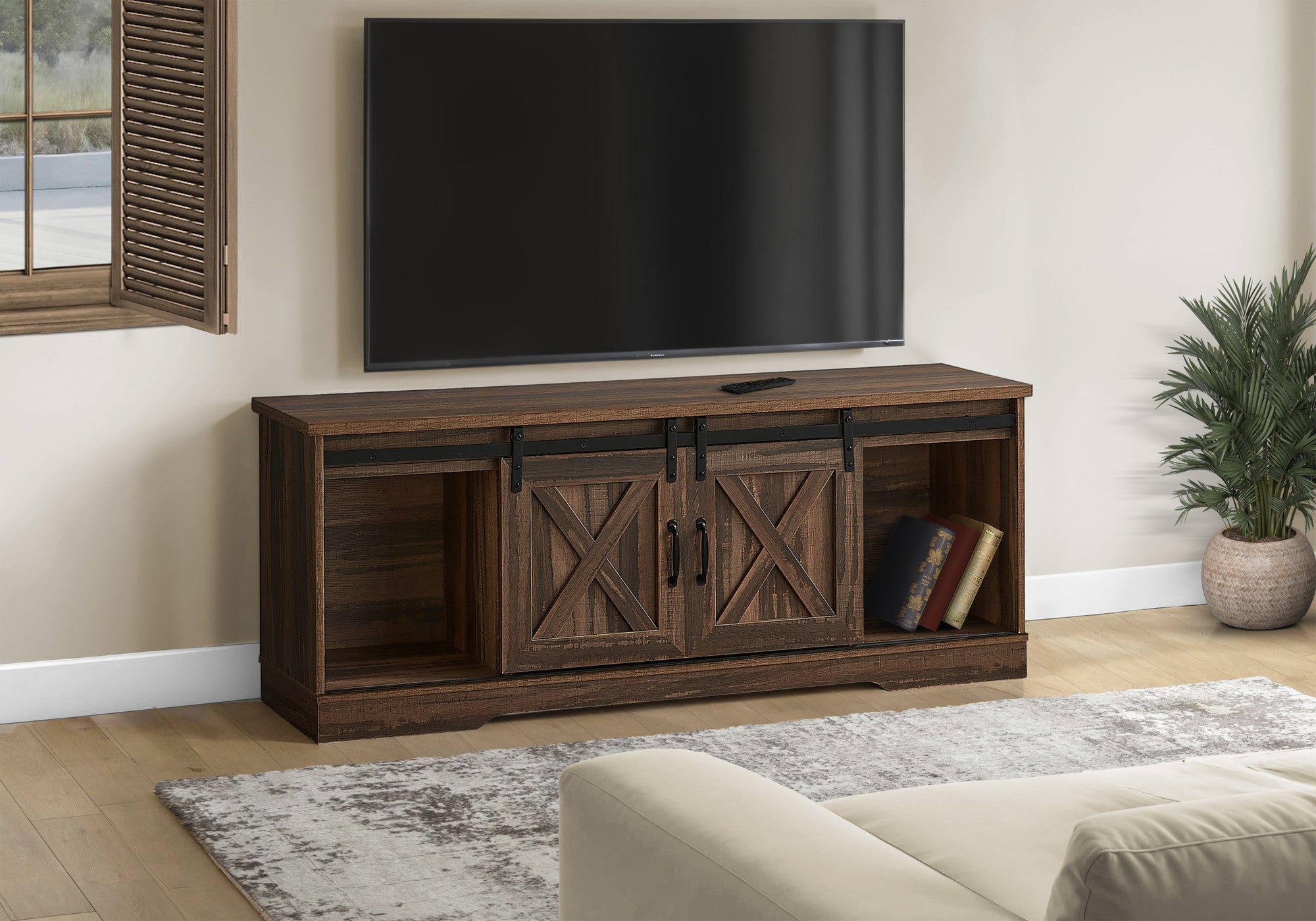 59" Brown Cabinet Enclosed Storage TV Stand