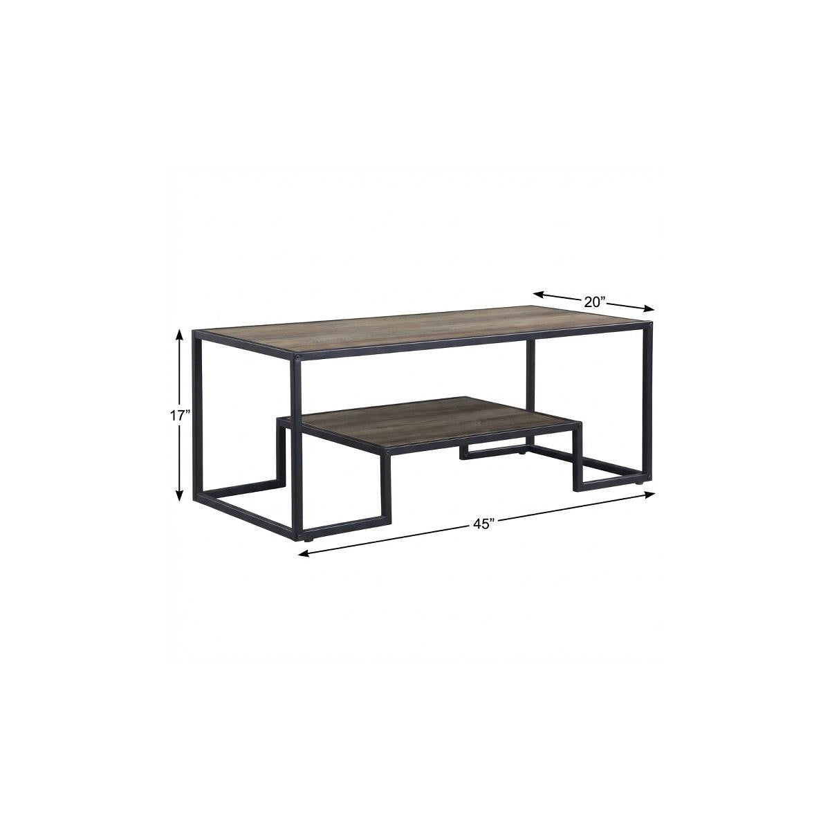 45" Brown and Black Metal Sled Coffee Table With Shelf