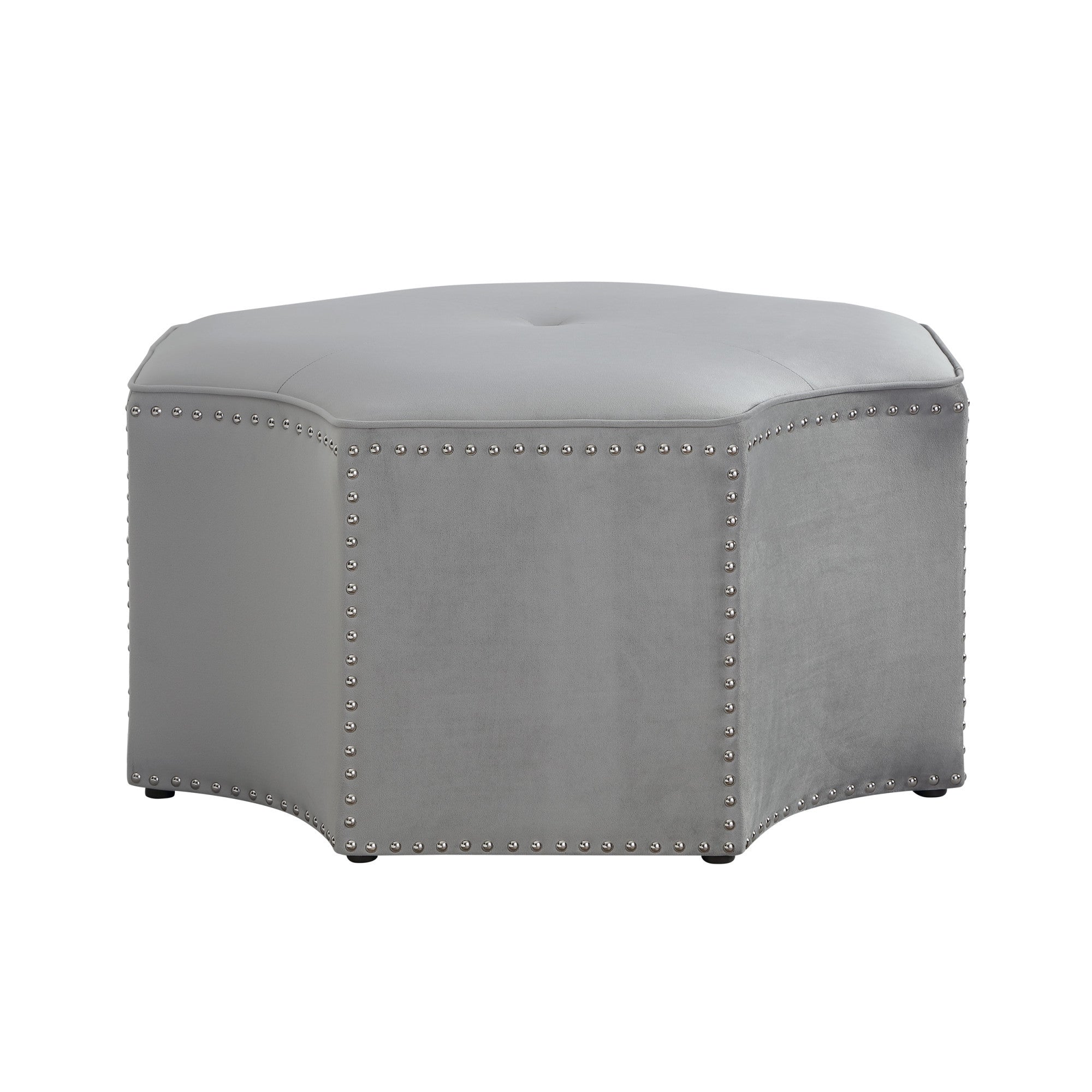 33" Gray Velvet Tufted Octagonal Cocktail Ottoman