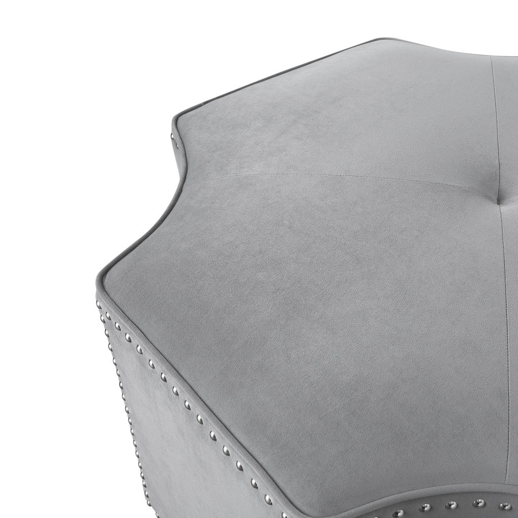 33" Gray Velvet Tufted Octagonal Cocktail Ottoman