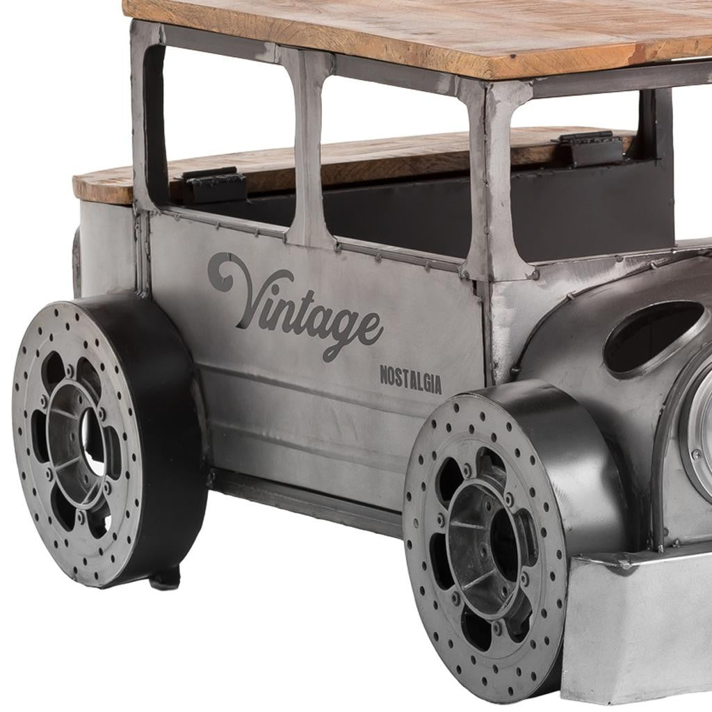 42" Grey And Brown Vintage Style Truck Solid Wood and Metal Coffee Table
