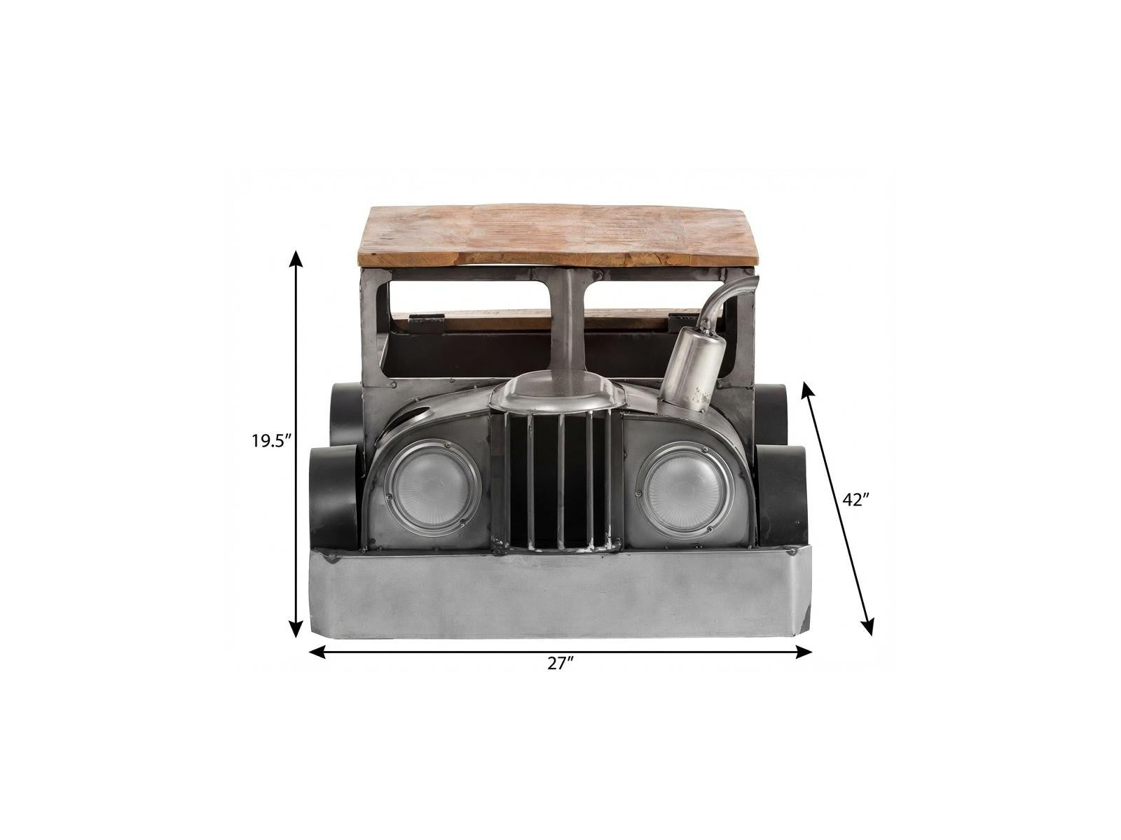 42" Grey And Brown Vintage Style Truck Solid Wood and Metal Coffee Table