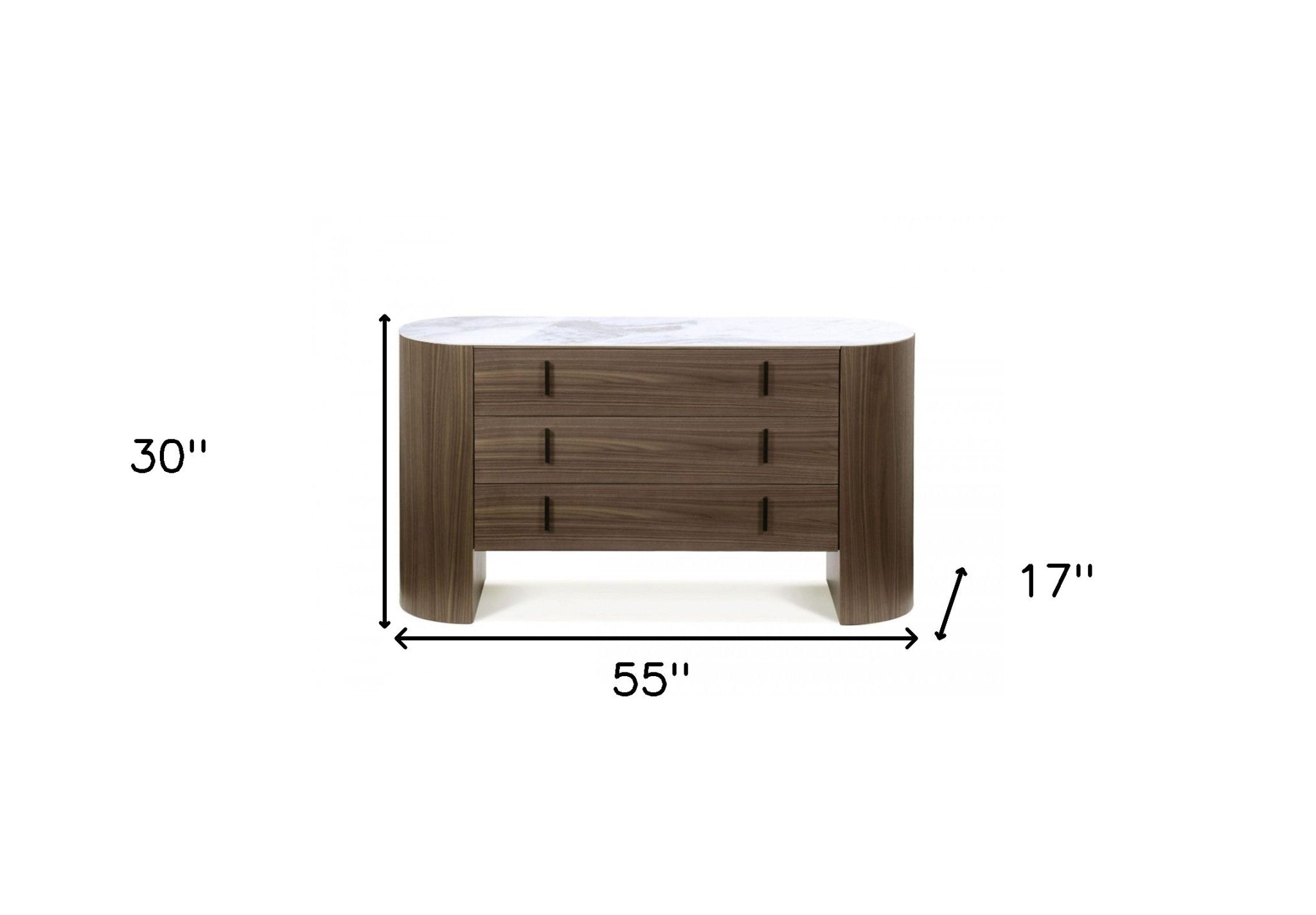 55" Brown Wood Three Drawer Dresser