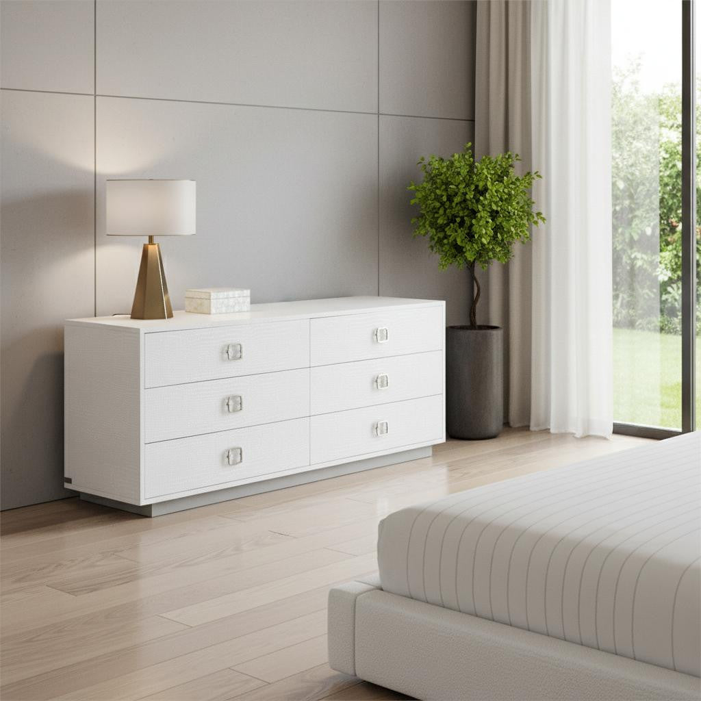 63" White Solid And Manufactured Wood Six Drawer Dresser
