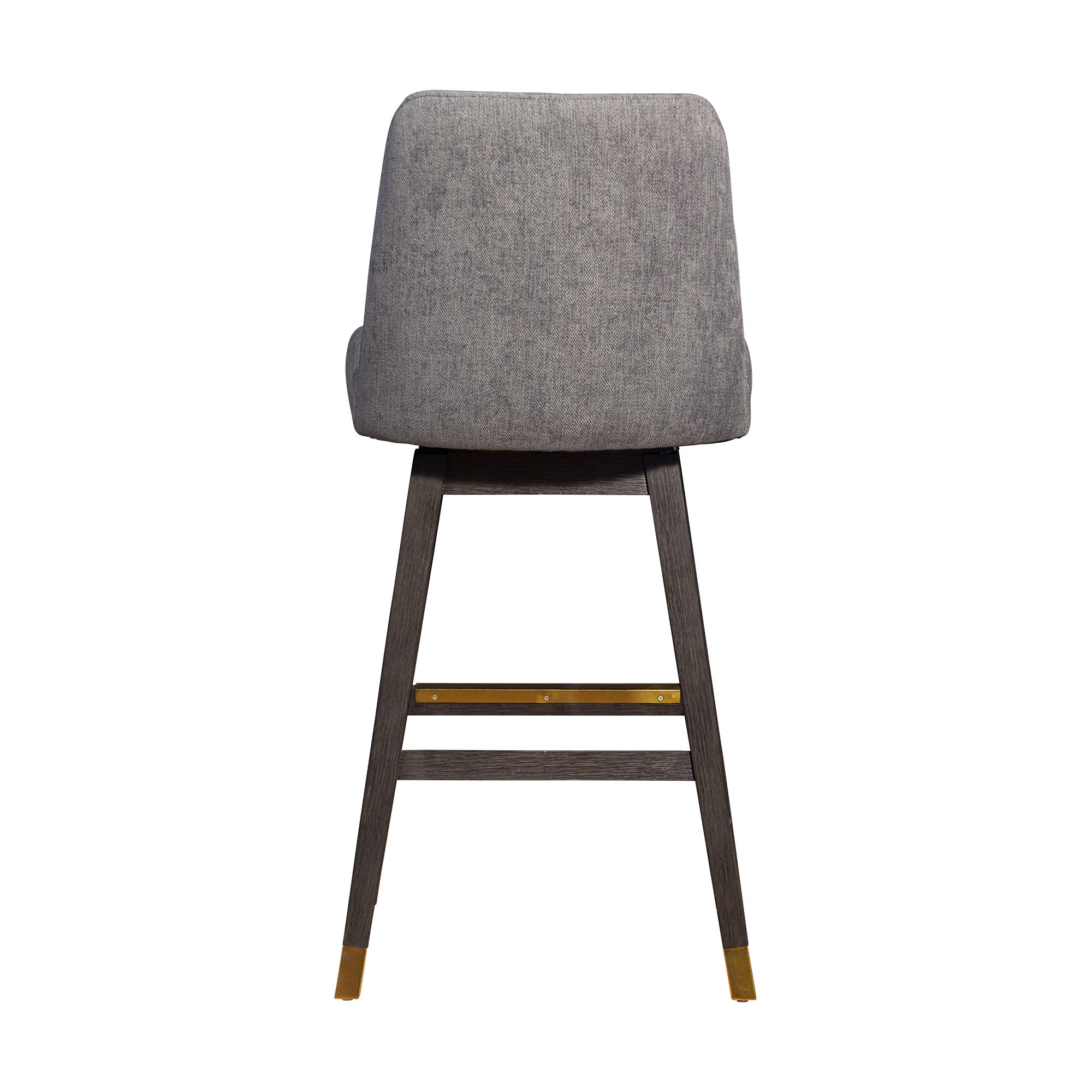 30" Gray and Brown Fabric and Solid Wood Swivel Bar Chair