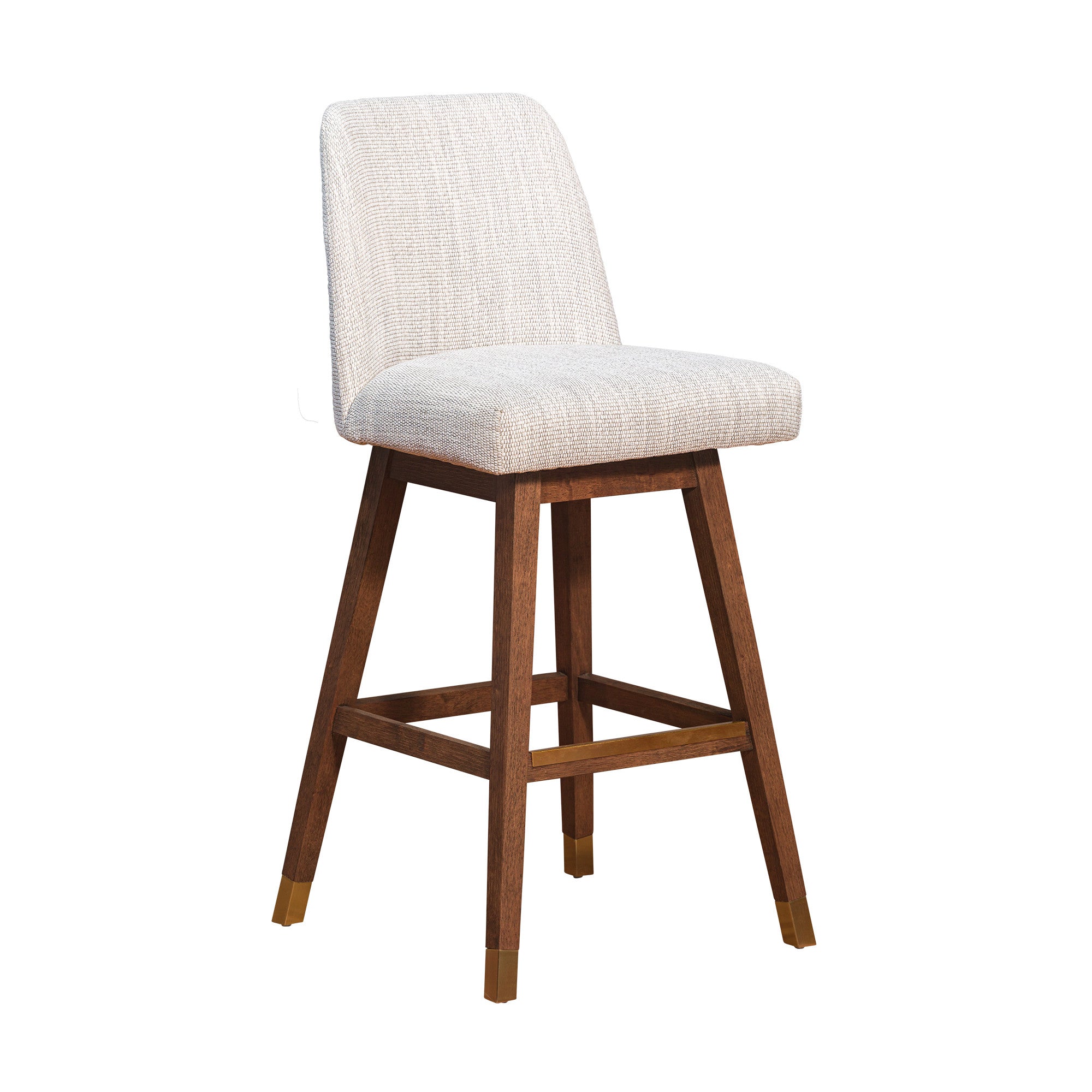 Beige and Brown Solid Wood Bar Height Swivel Bar Chair