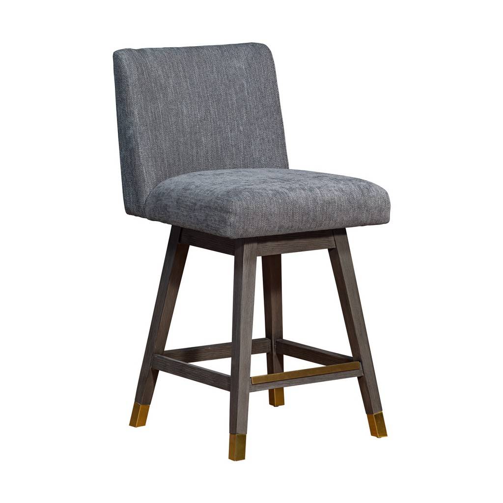 26" Gray and Brown Solid Wood Counter Height Swivel Bar Chair