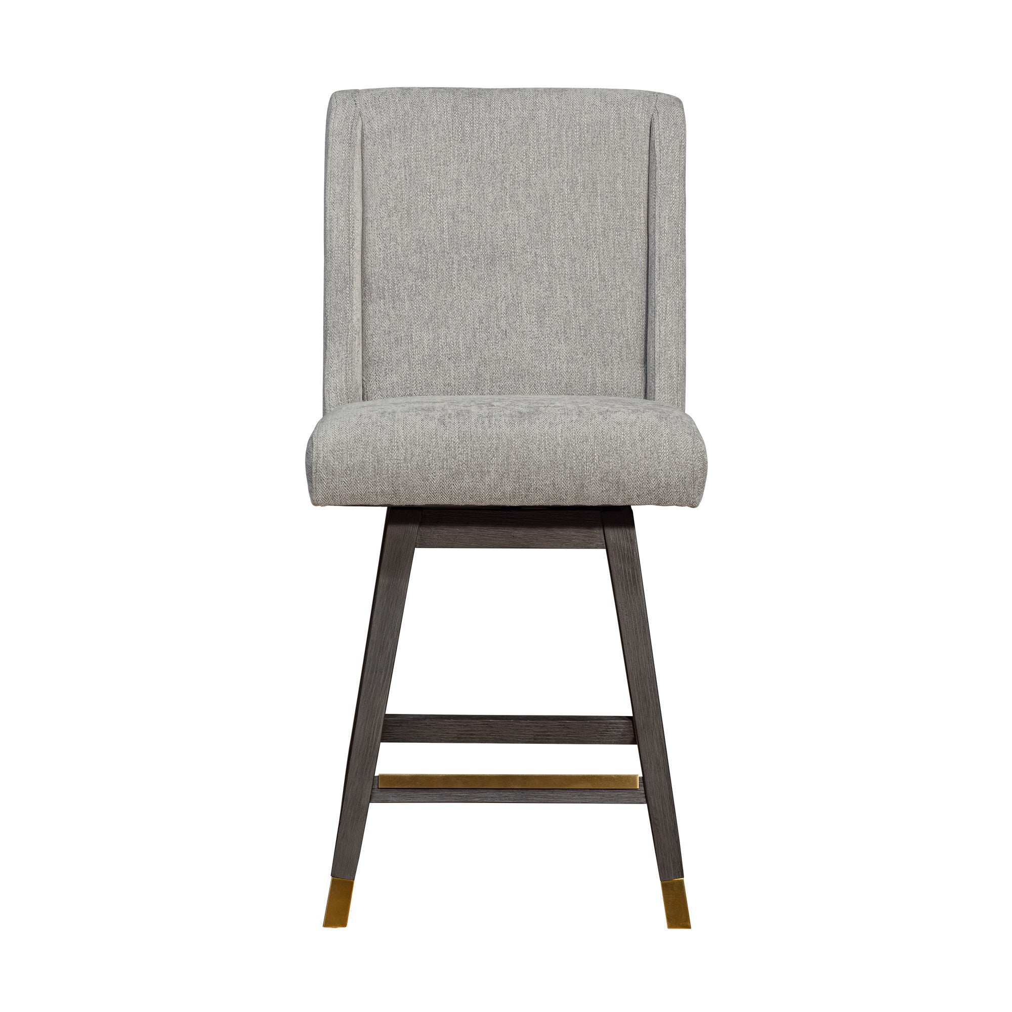 26" Brown and Gray Fabric and Solid Wood Counter Height Swivel Bar Chair