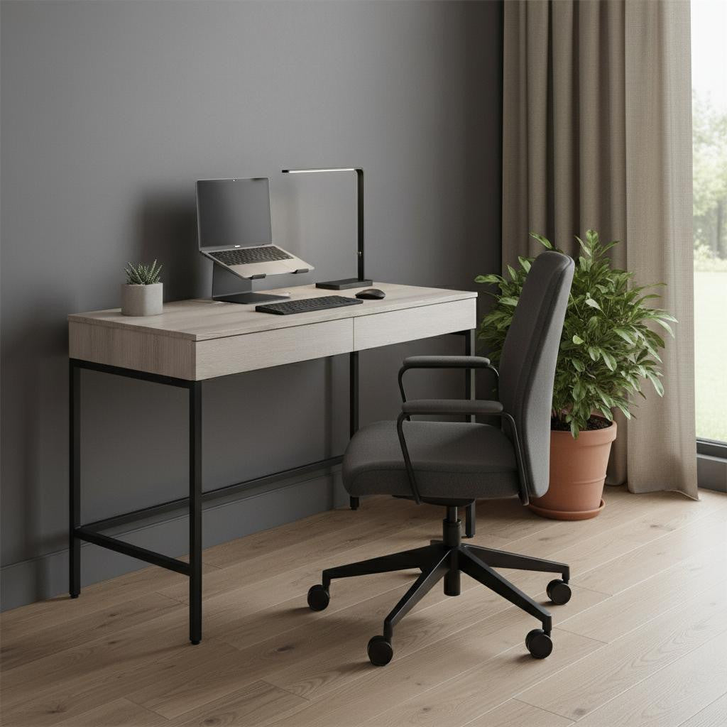 42" Natural and Black Writing Desk With Two Drawers
