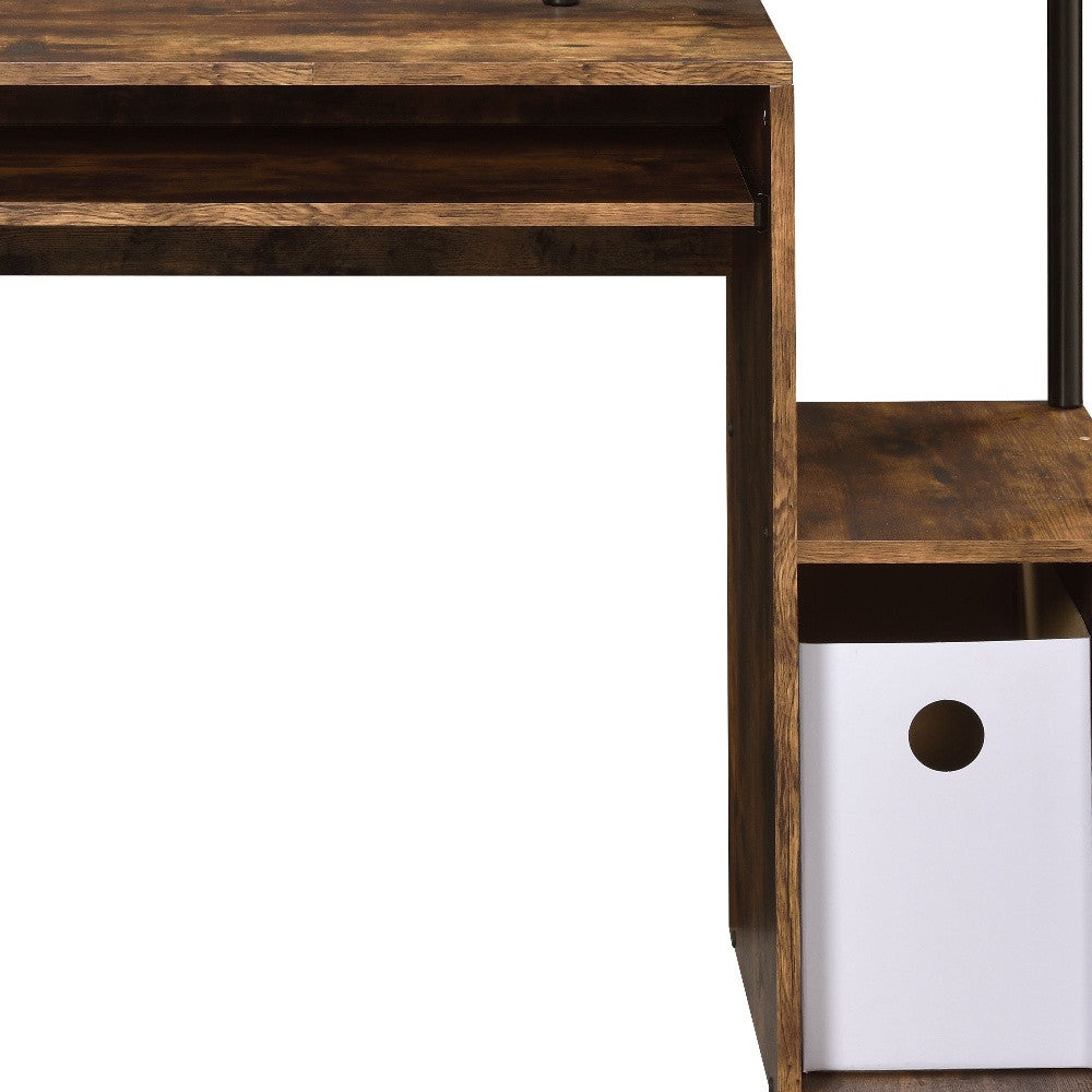 37" Oak and Black Wood and Metal Computer Desk