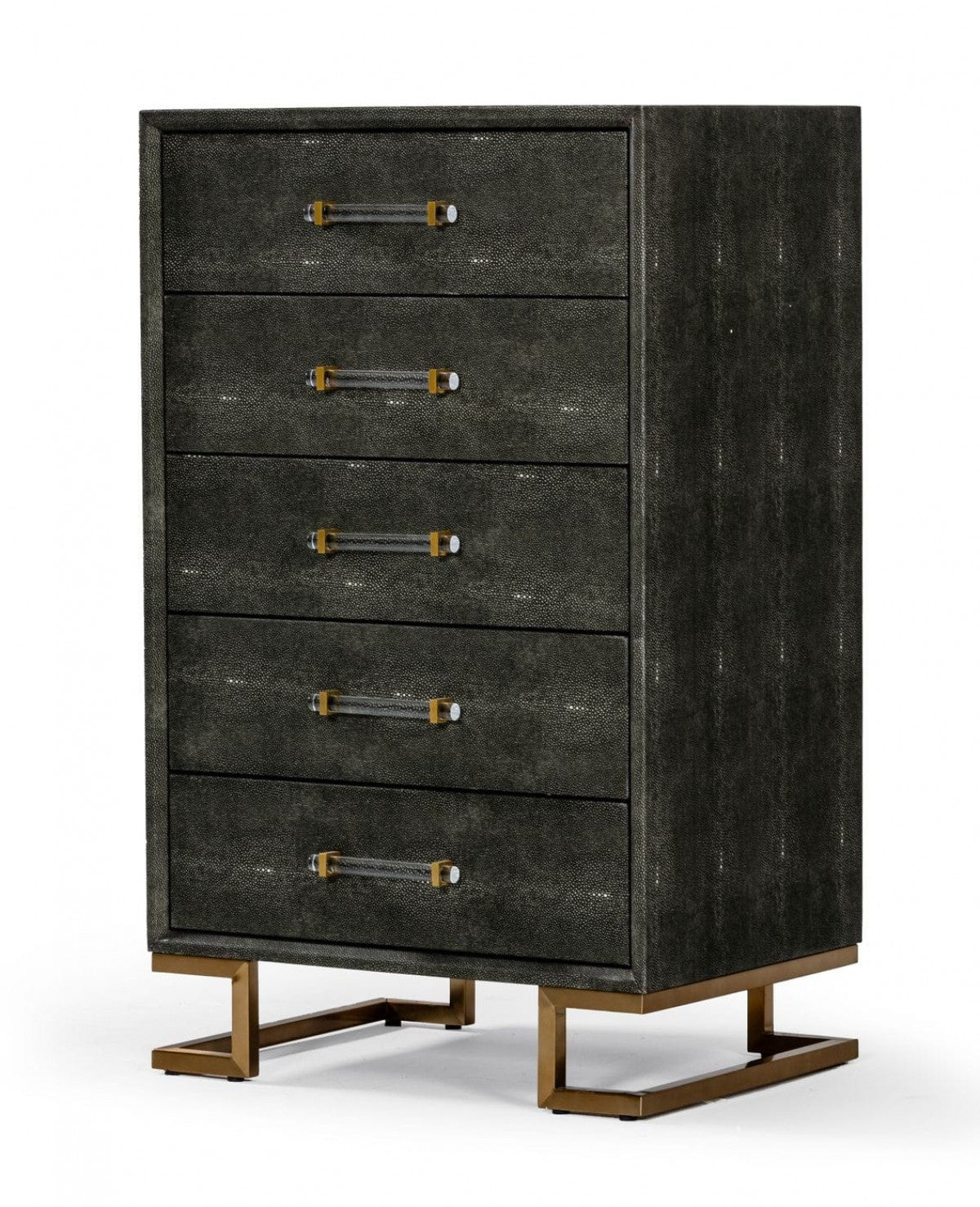 28" Grey Manufactured Wood + Solid Wood Stainless Steel Five Drawer Chest