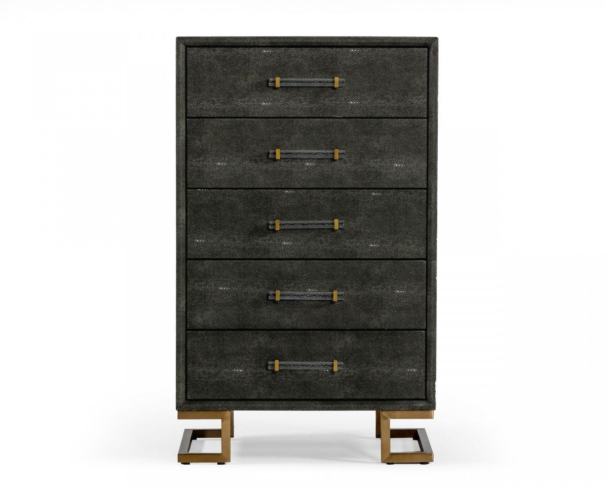 28" Grey Manufactured Wood + Solid Wood Stainless Steel Five Drawer Chest