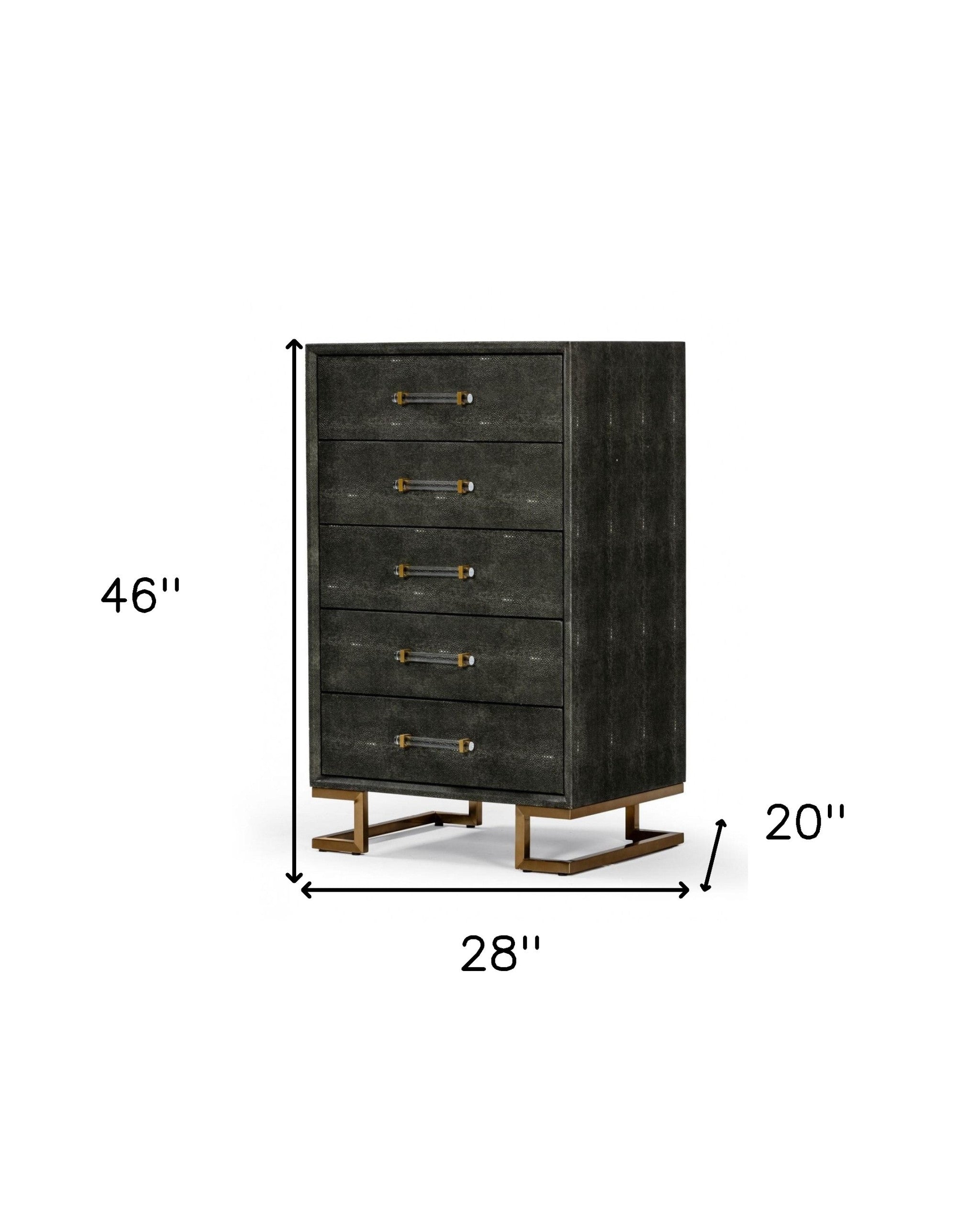 28" Grey Manufactured Wood + Solid Wood Stainless Steel Five Drawer Chest