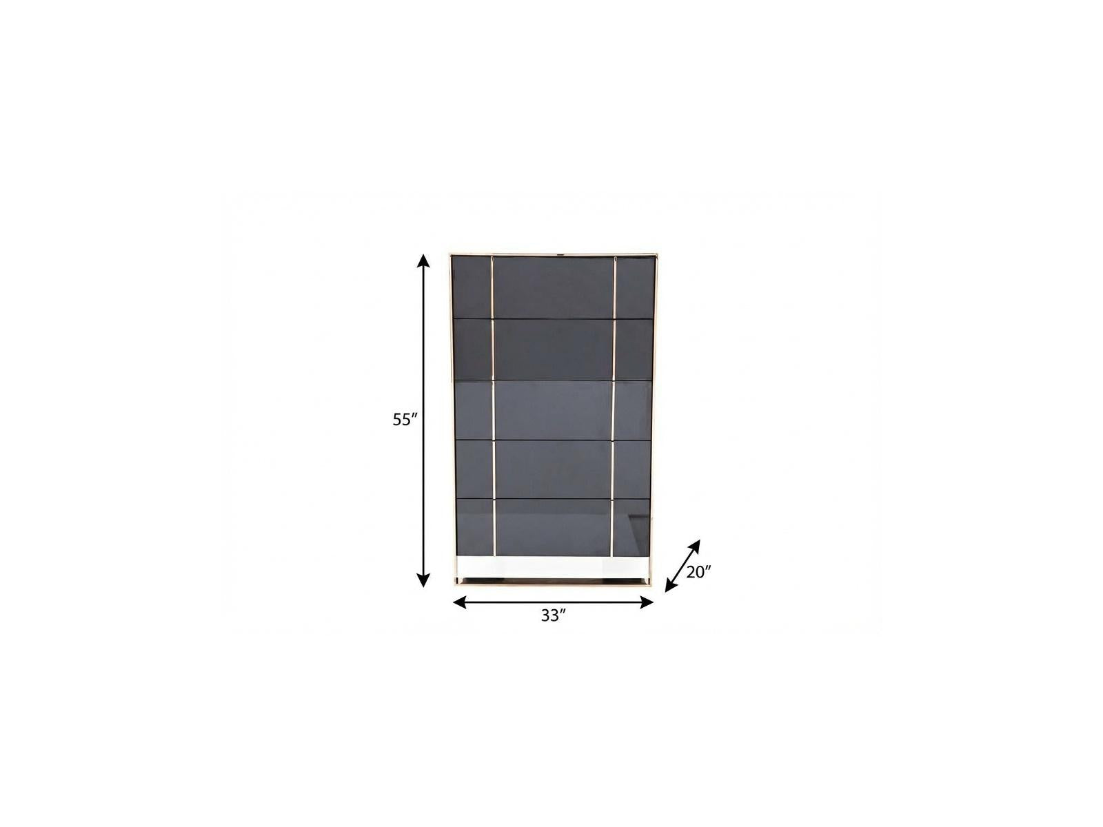 33" Black Gold Manufactured Wood + Solid Wood Stainless Steel Five Drawer Chest