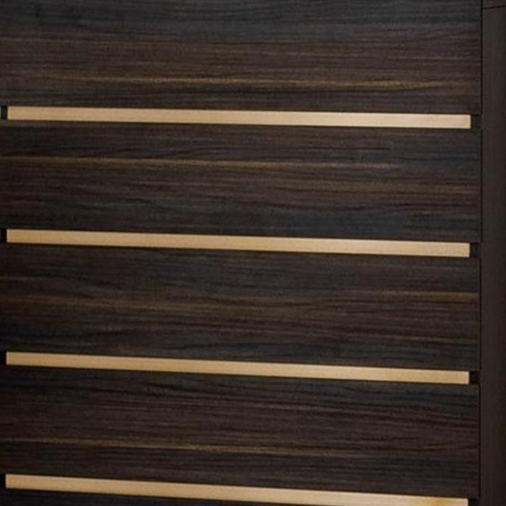 33" Drk Brown White Marble Manufactured Wood + Solid Wood Stainless Steel Five Drawer Chest