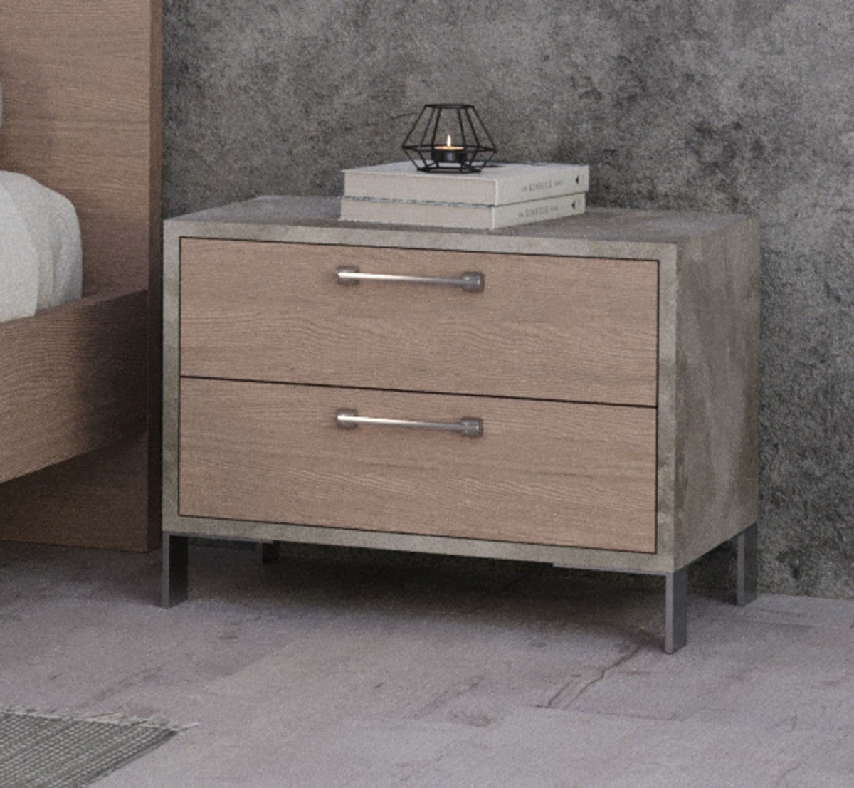 20" Brown And Gray Solid and Manufactured Wood Two Drawer Nightstand