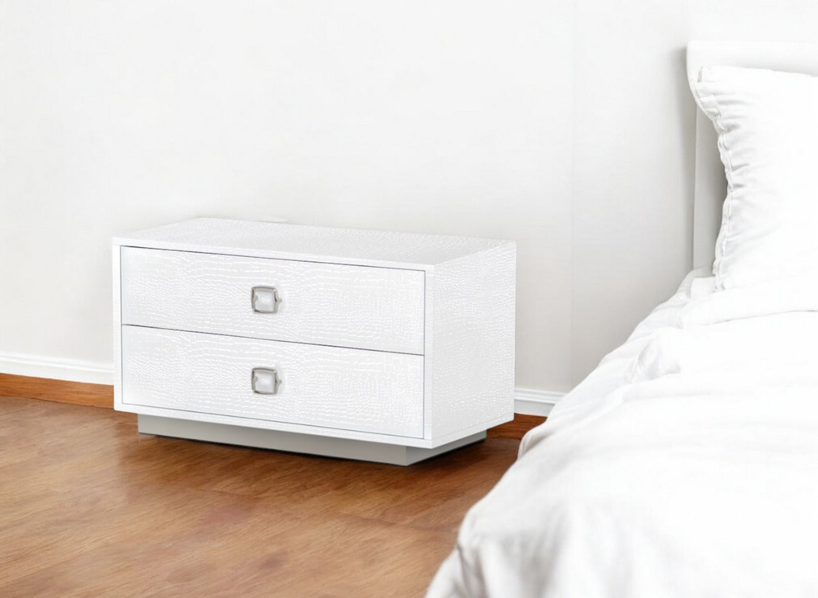 19" White Solid and Manufactured Wood Two Drawer Nightstand