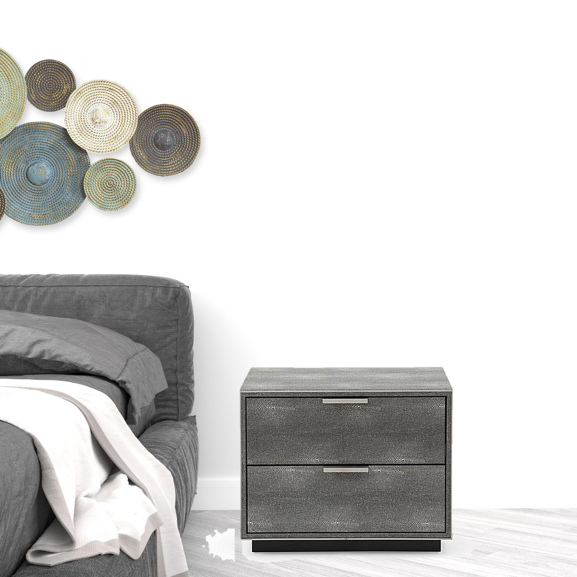 19" Gray Shagreen Two Drawer Nightstand