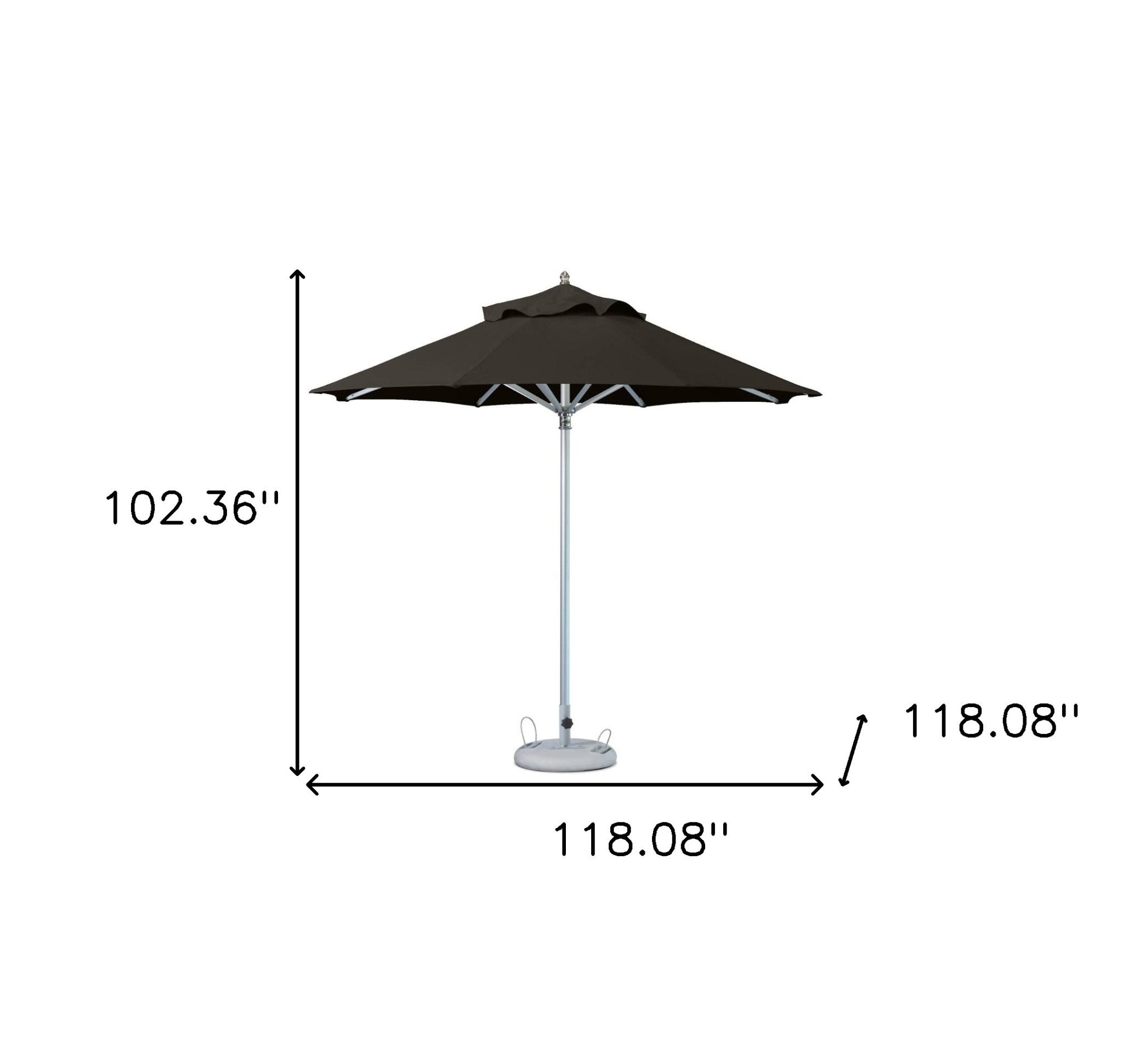 102" Black Polyester Round Market Patio Umbrella with Stand