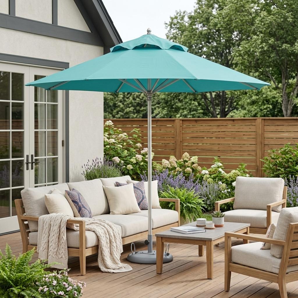102" Aqua Polyester Round Market Patio Umbrella